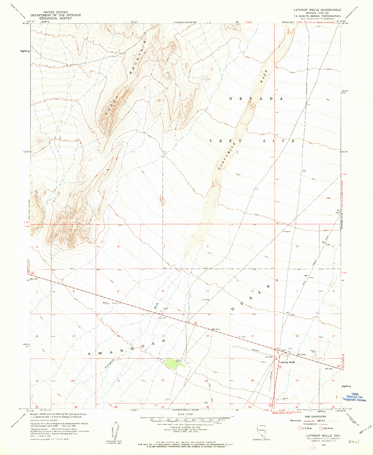 USGS 1:24000-SCALE QUADRANGLE FOR LATHROP WELLS, NV 1961