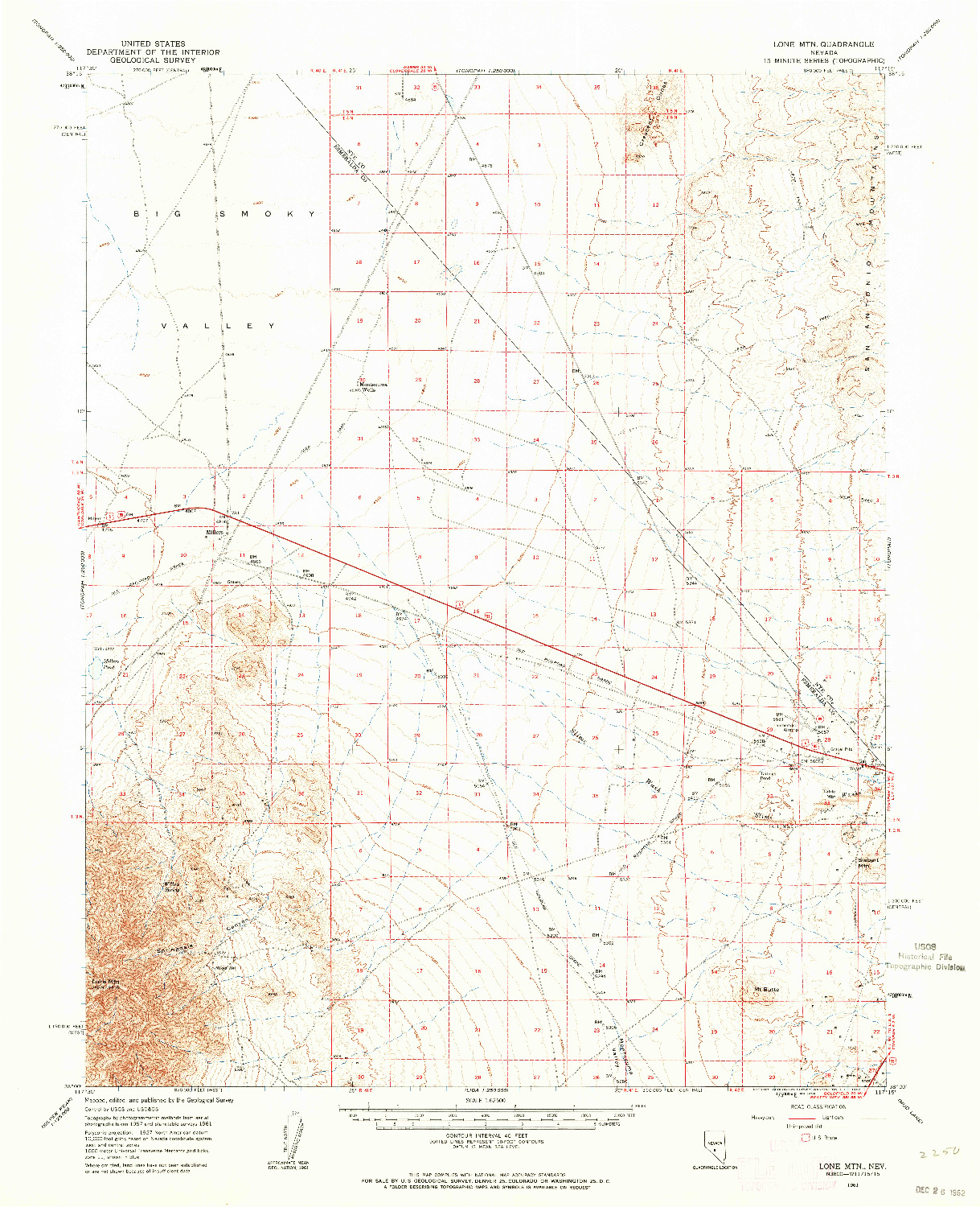 USGS 1:62500-SCALE QUADRANGLE FOR LONE MTN, NV 1961
