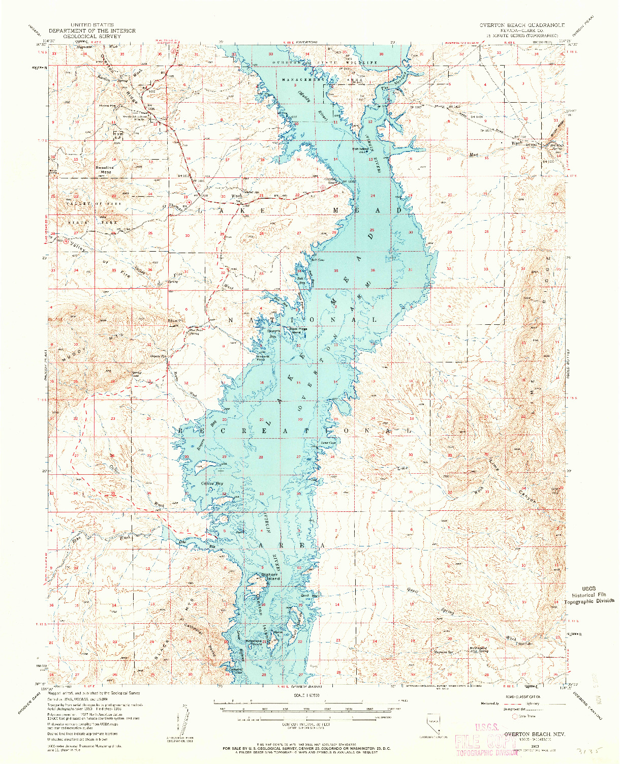 USGS 1:62500-SCALE QUADRANGLE FOR OVERTON BEACH, NV 1953