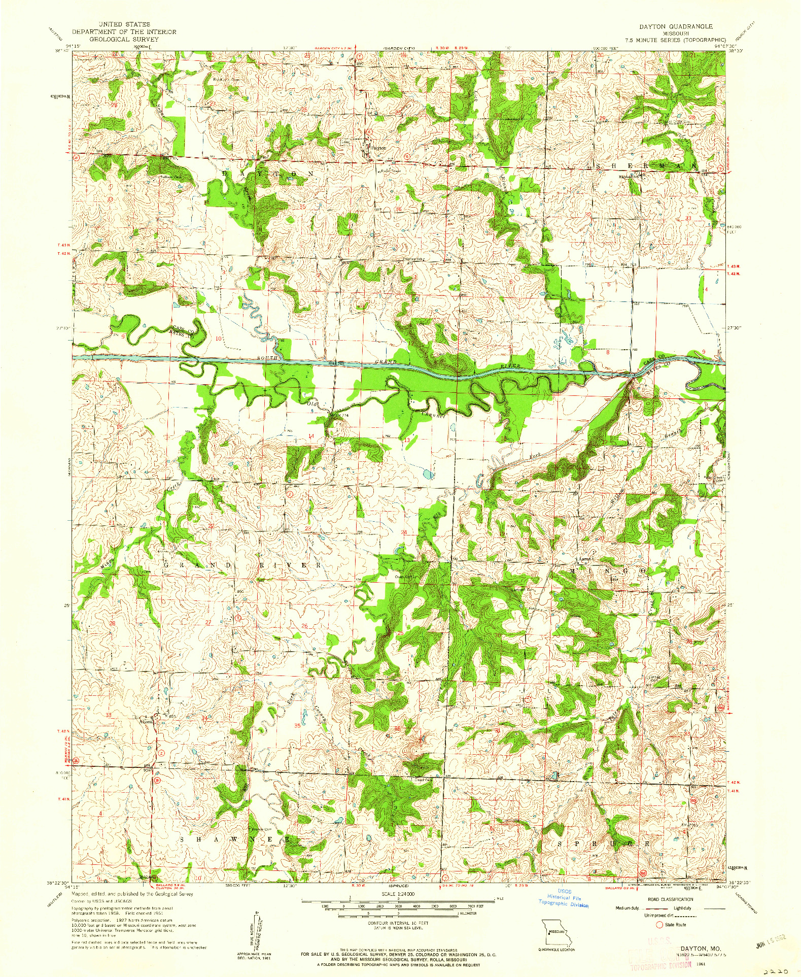 USGS 1:24000-SCALE QUADRANGLE FOR DAYTON, MO 1961
