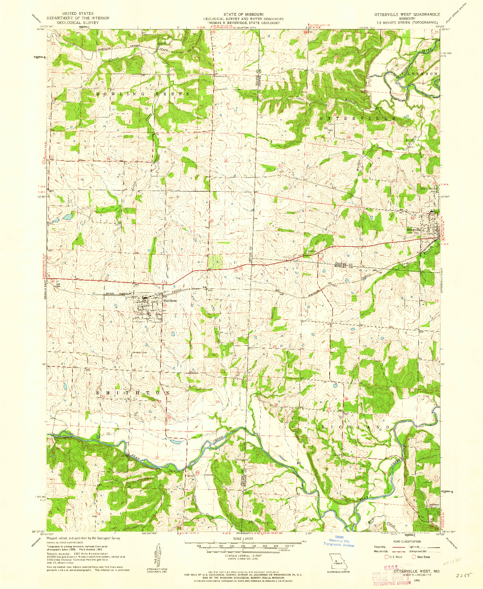 USGS 1:24000-SCALE QUADRANGLE FOR OTTERVILLE WEST, MO 1961