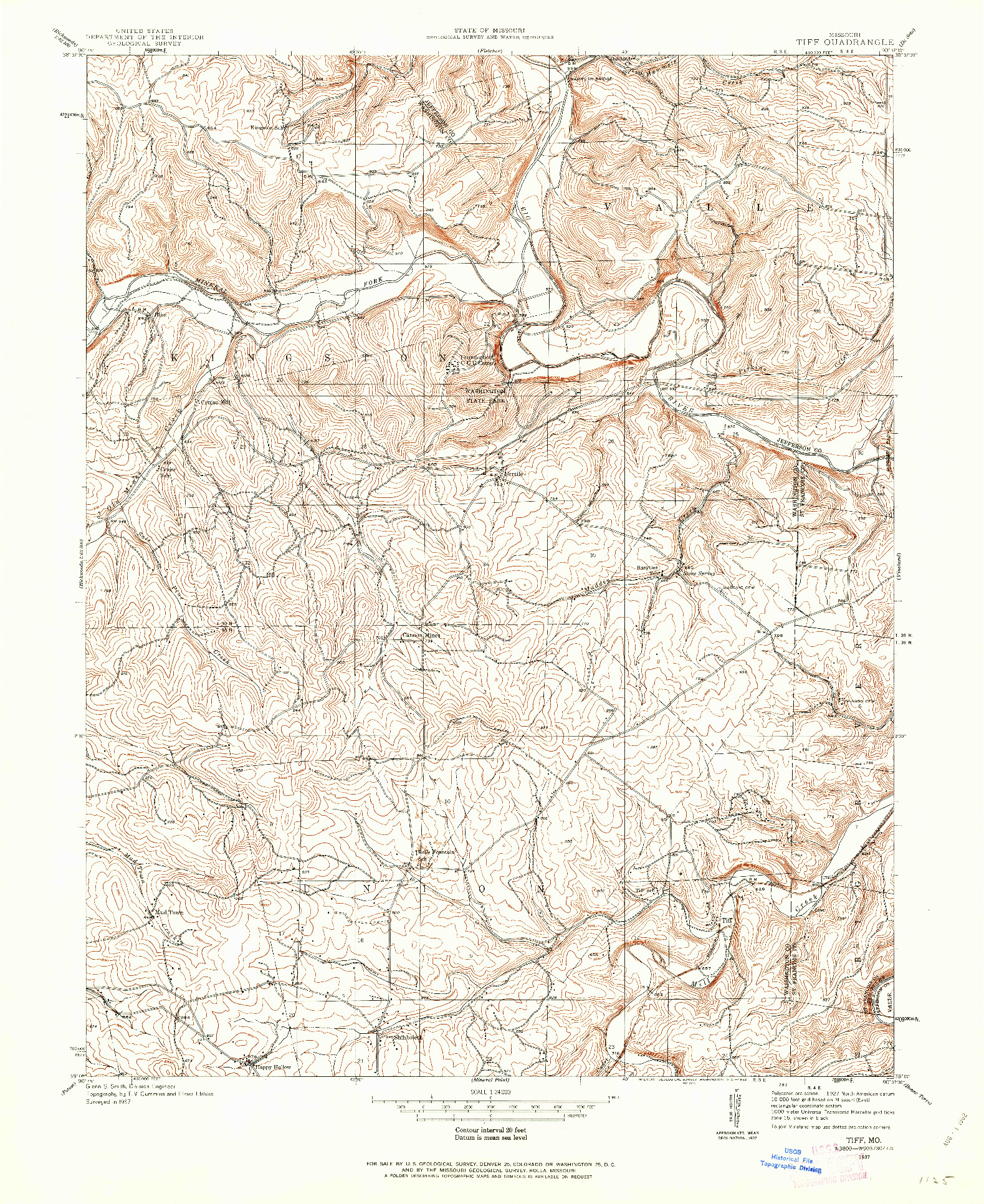 USGS 1:24000-SCALE QUADRANGLE FOR TIFF, MO 1937
