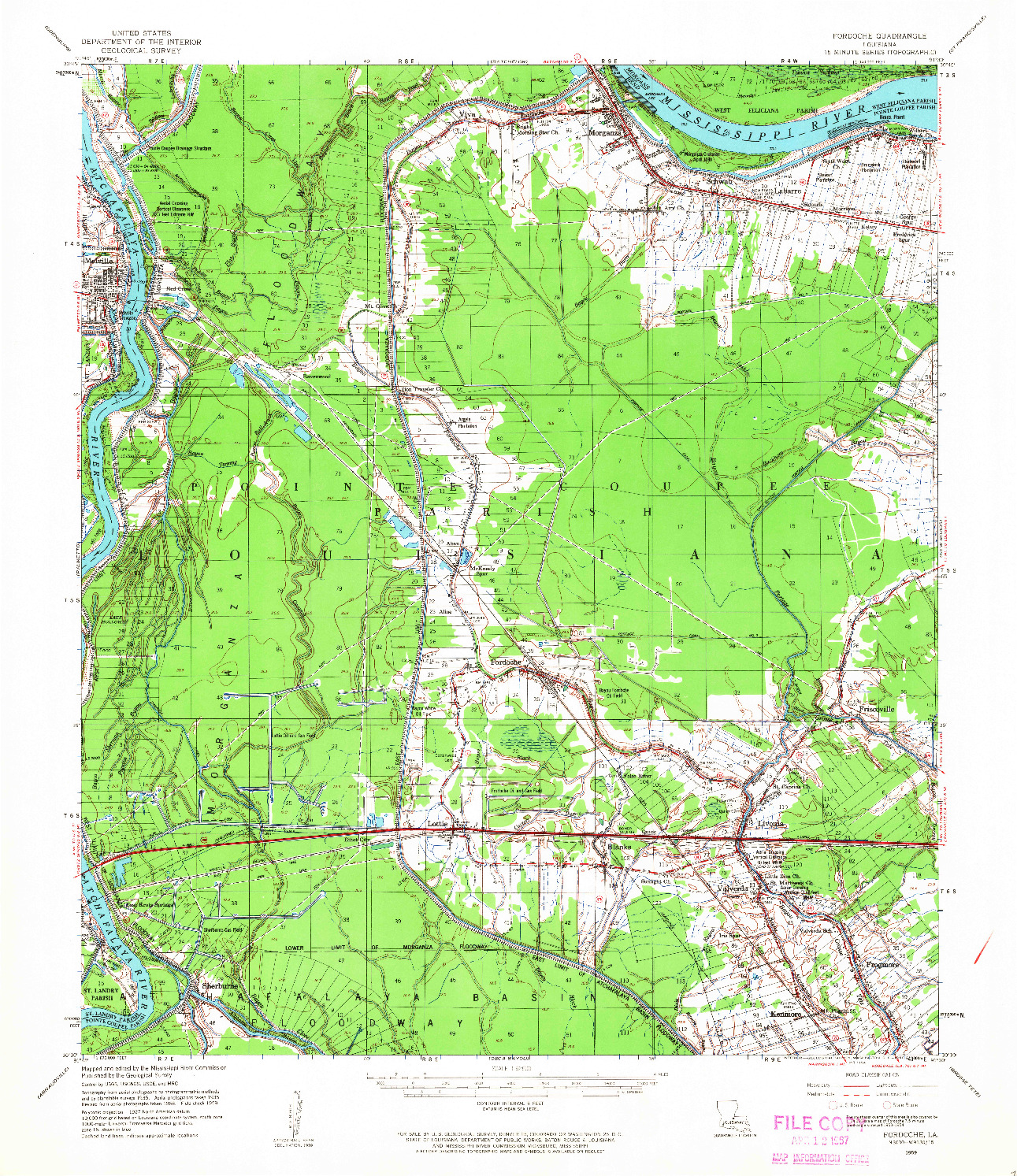 USGS 1:62500-SCALE QUADRANGLE FOR FORDOCHE, LA 1959