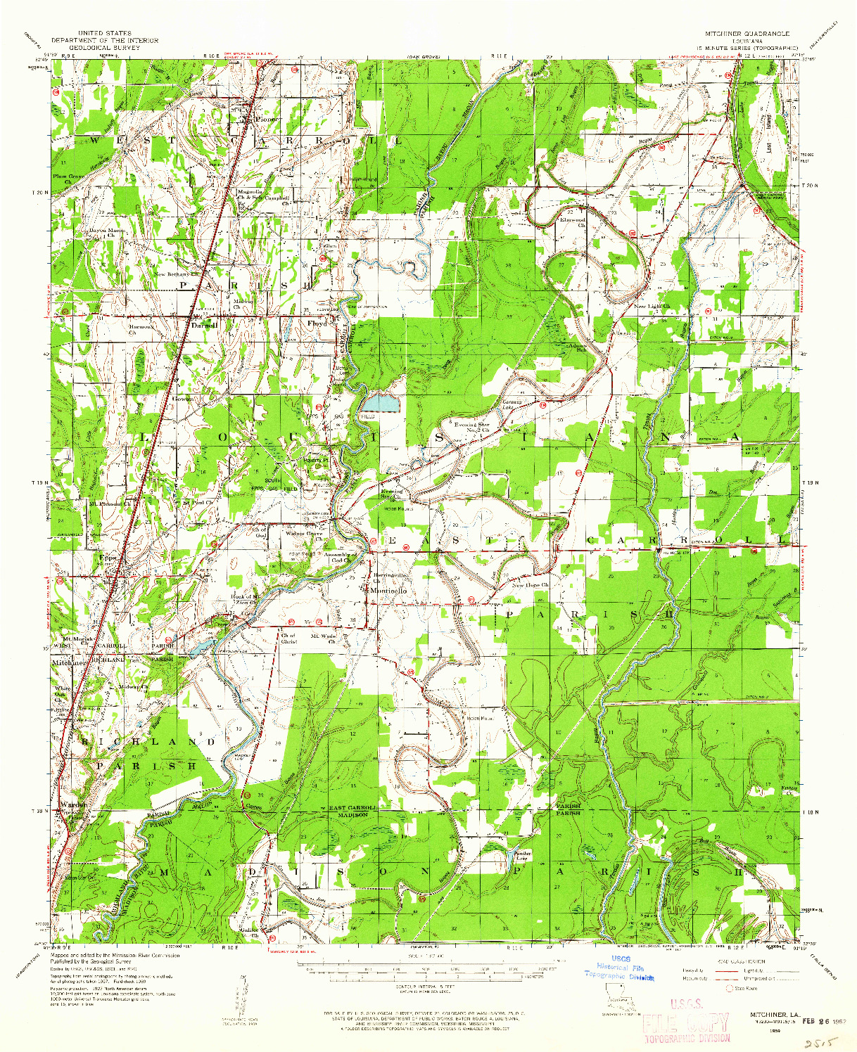 USGS 1:62500-SCALE QUADRANGLE FOR MITCHINER, LA 1959