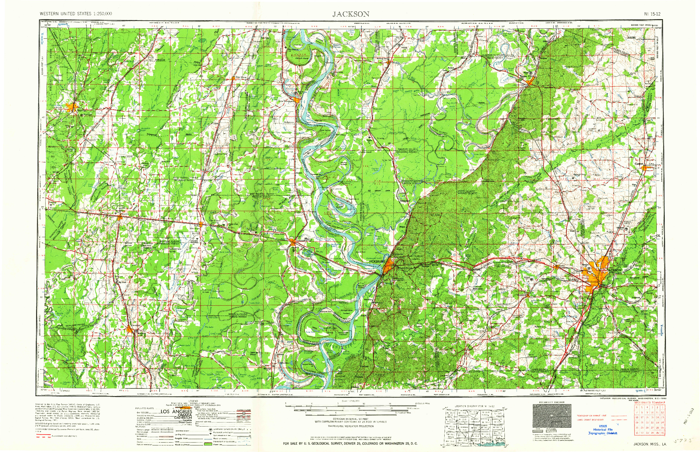 USGS 1:250000-SCALE QUADRANGLE FOR JACKSON, MS 1962