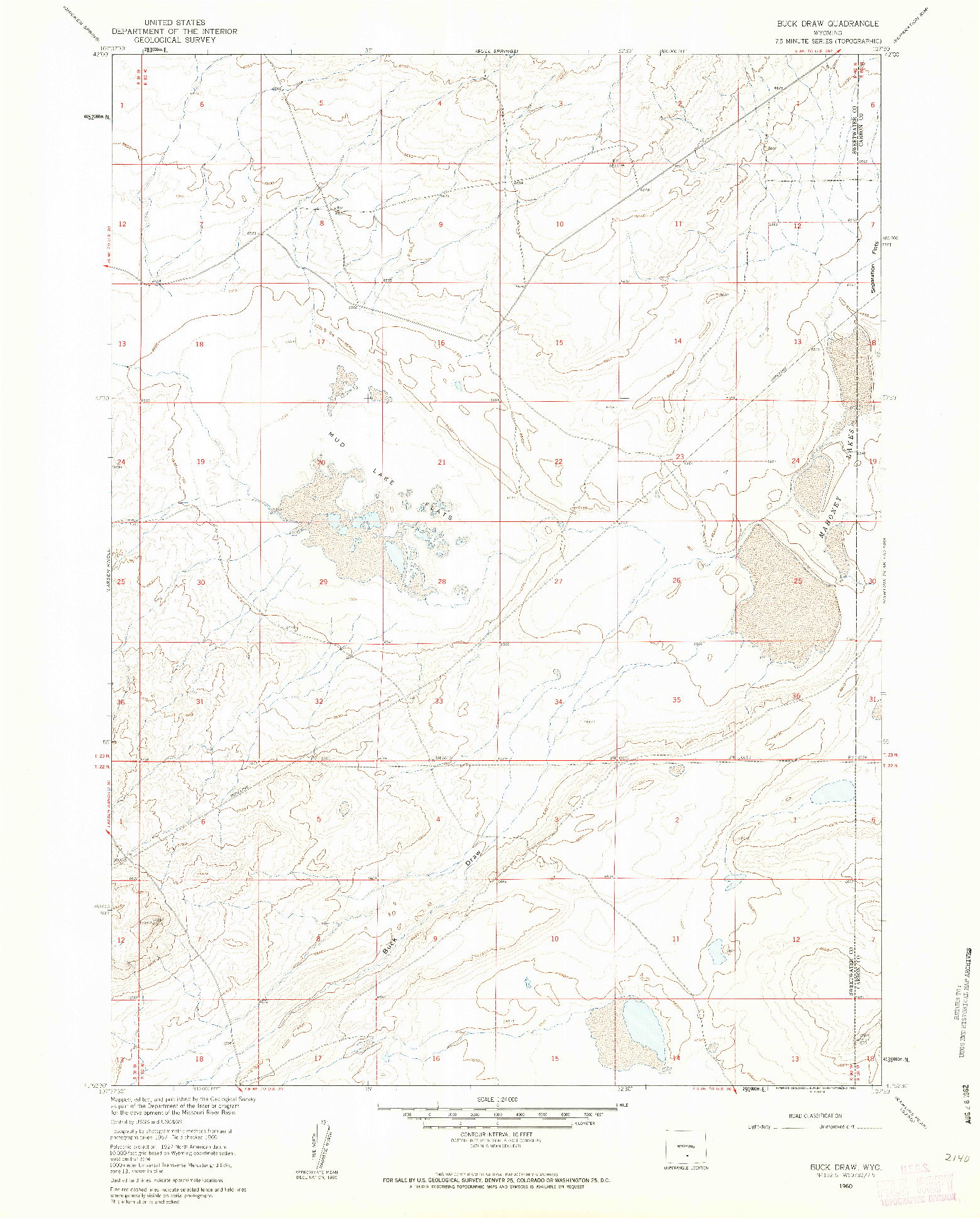 USGS 1:24000-SCALE QUADRANGLE FOR BUCK DRAW, WY 1960
