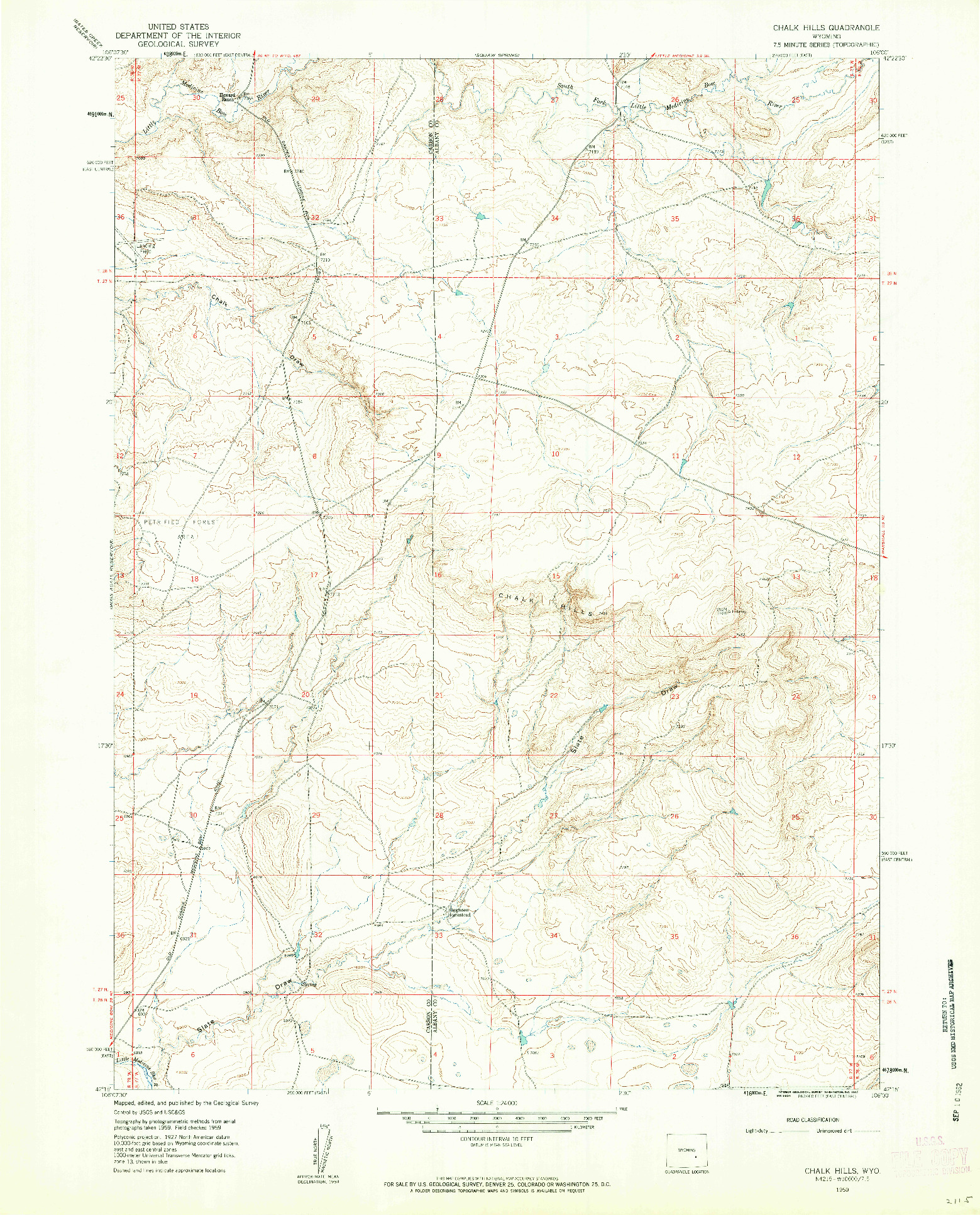 USGS 1:24000-SCALE QUADRANGLE FOR CHALK HILLS, WY 1959