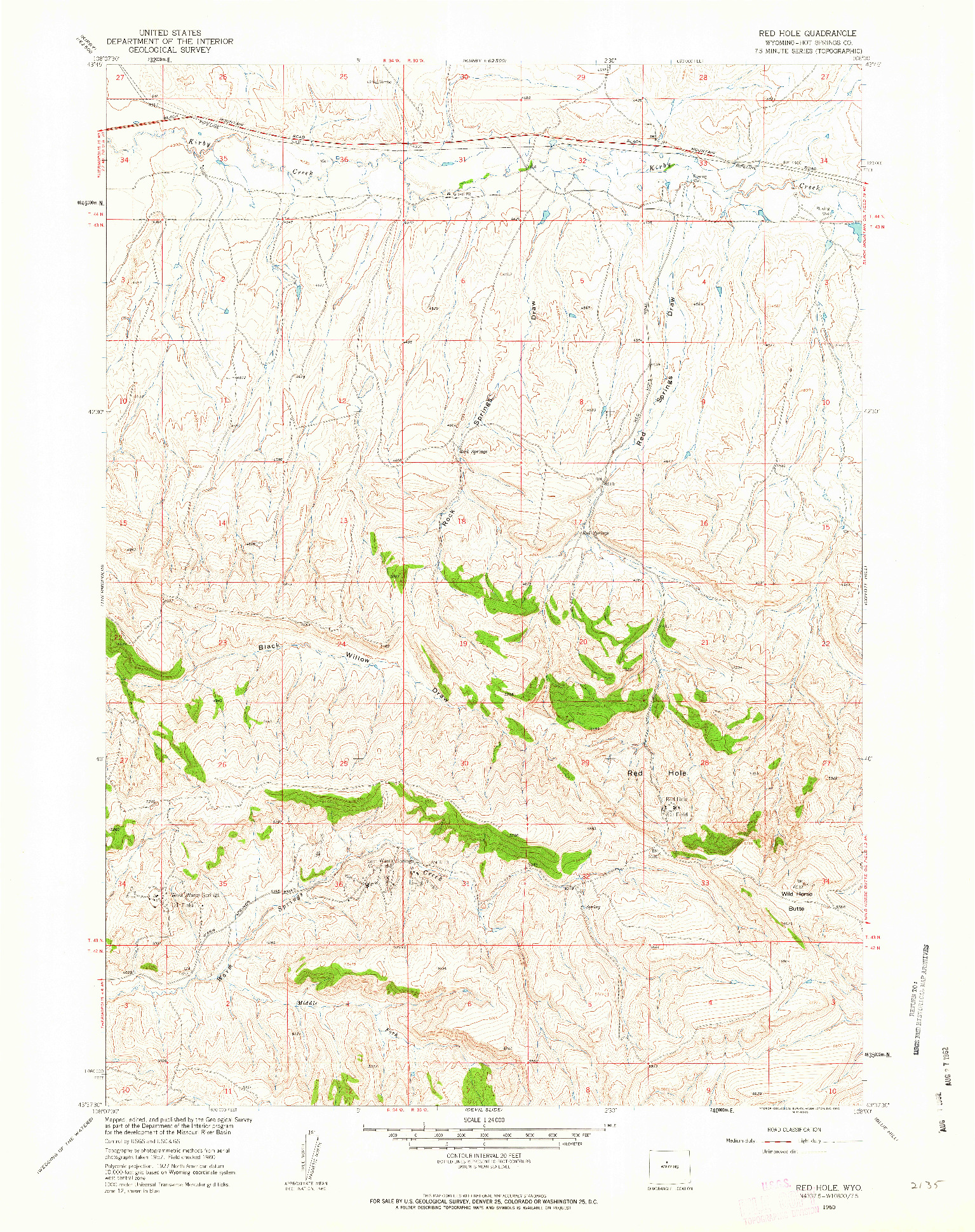 USGS 1:24000-SCALE QUADRANGLE FOR RED HOLE, WY 1960