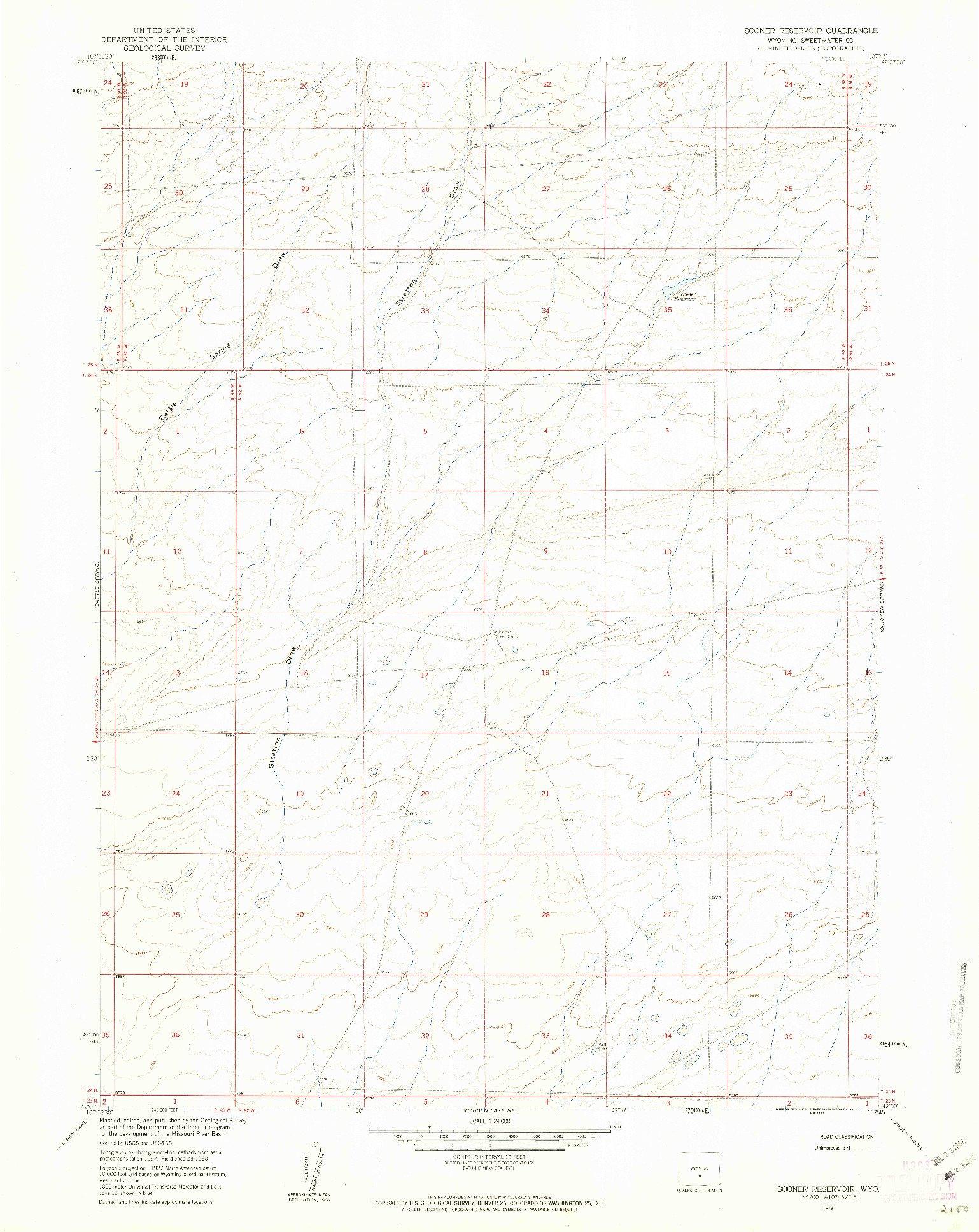 USGS 1:24000-SCALE QUADRANGLE FOR SOONER RESERVOIR, WY 1960