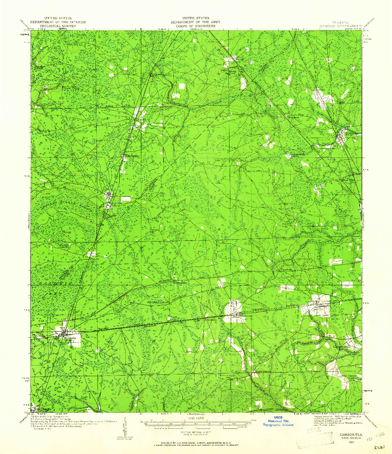 USGS 1:62500-SCALE QUADRANGLE FOR CAMBON, FL 1917