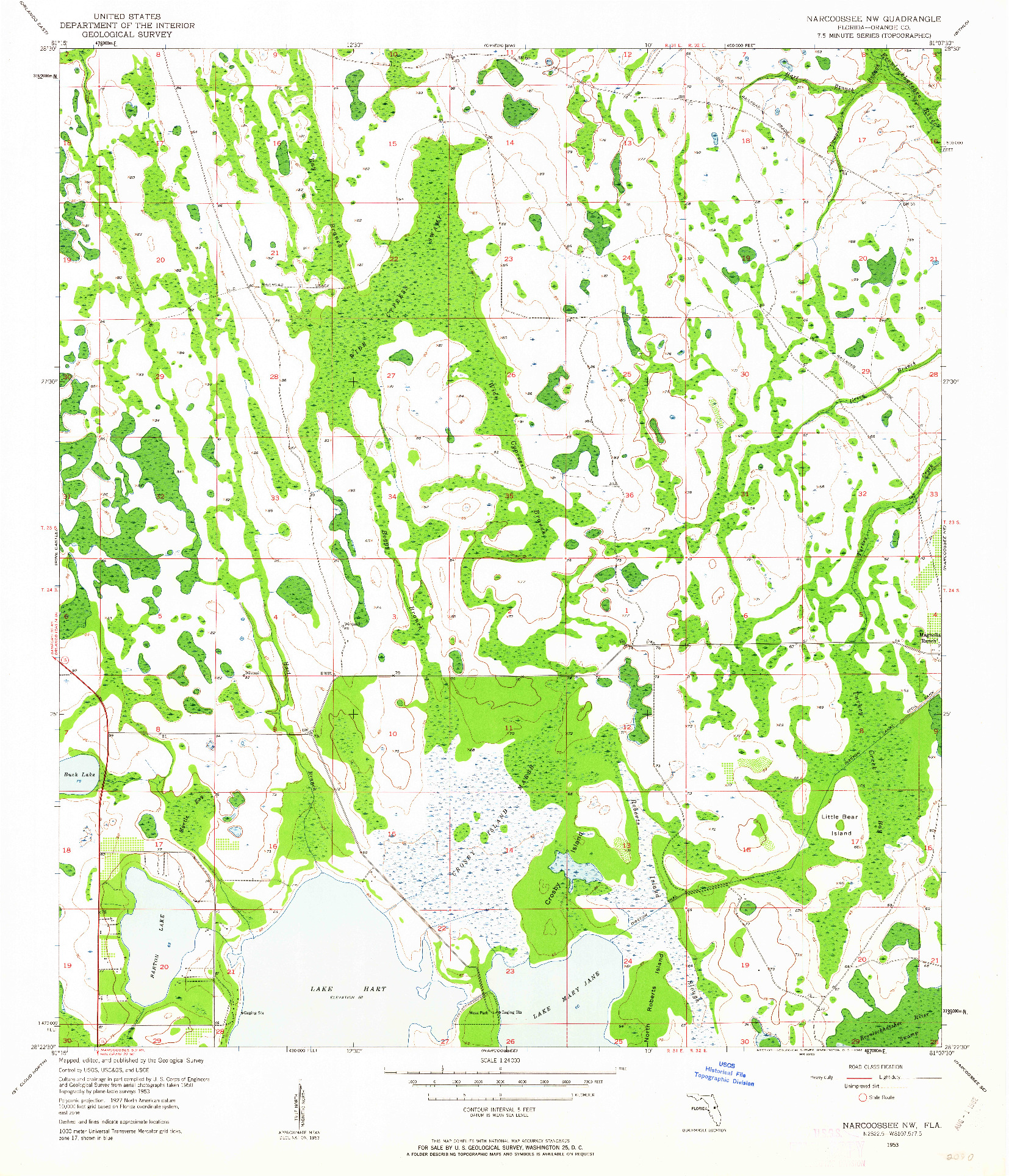 USGS 1:24000-SCALE QUADRANGLE FOR NARCOOSSEE NW, FL 1953