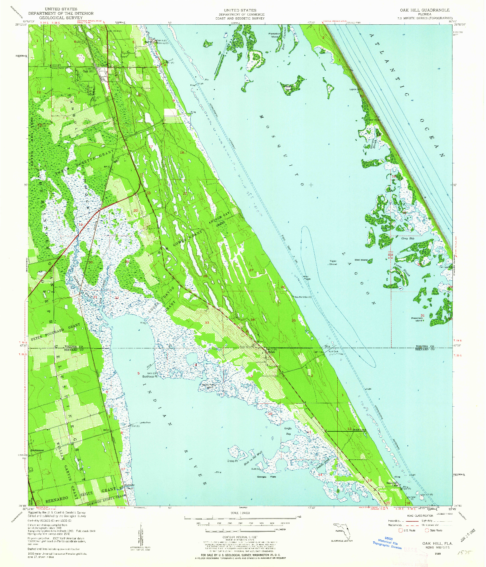 USGS 1:24000-SCALE QUADRANGLE FOR OAK HILL, FL 1949