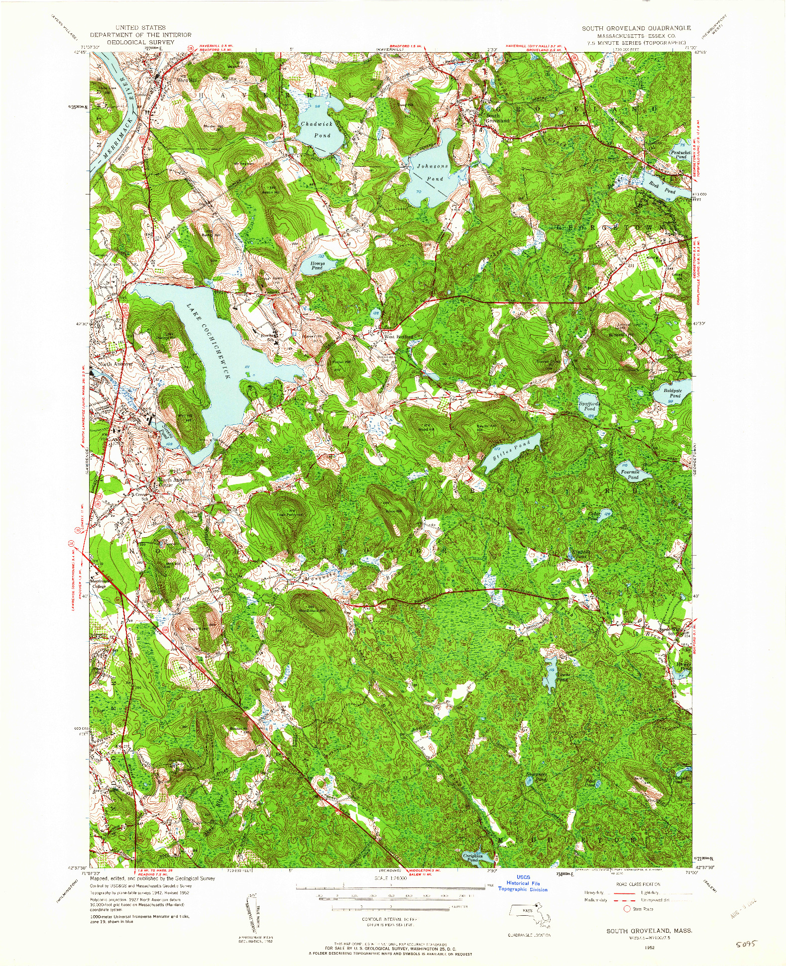 USGS 1:24000-SCALE QUADRANGLE FOR SOUTH GROVELAND, MA 1952