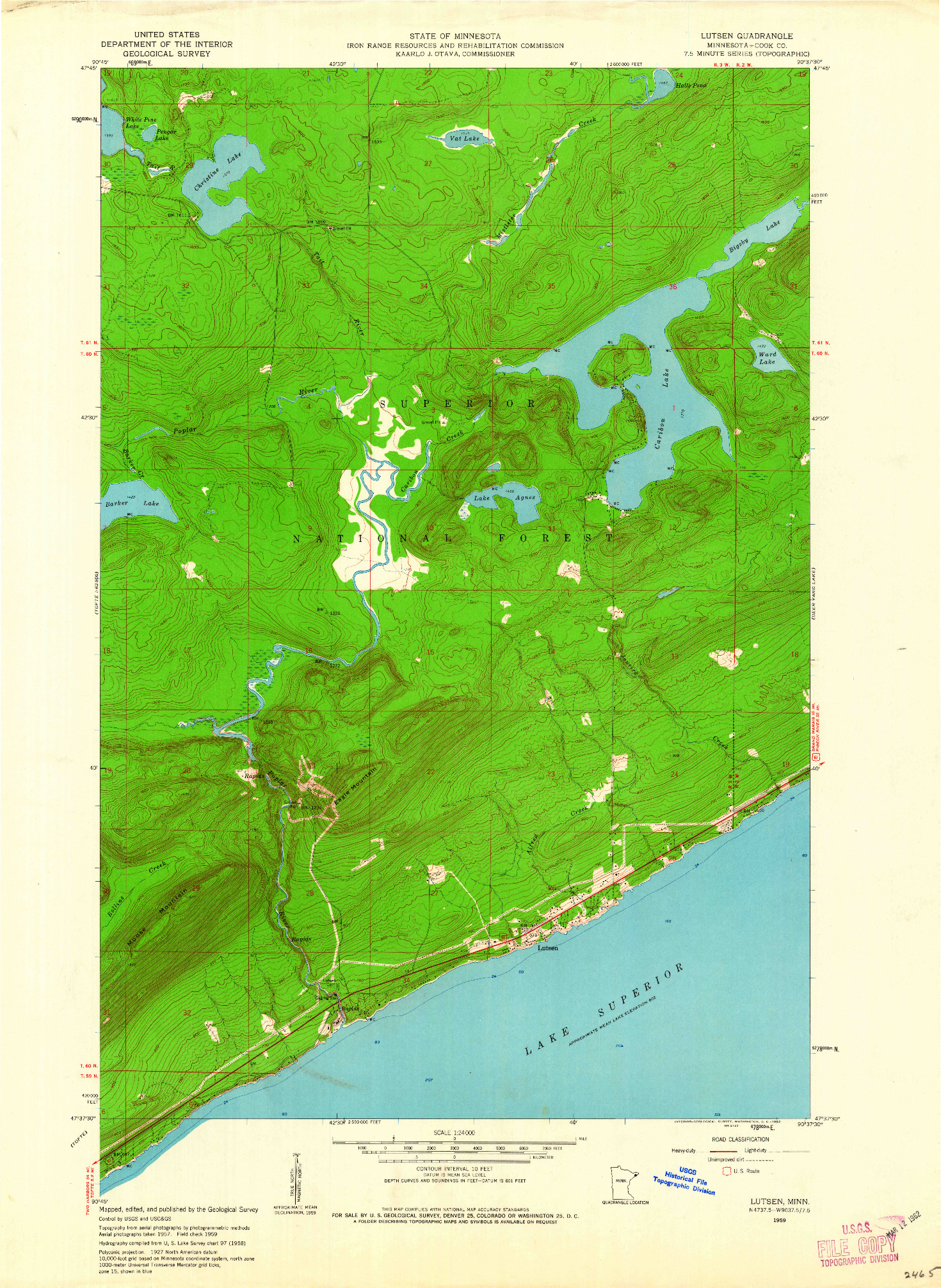 USGS 1:24000-SCALE QUADRANGLE FOR LUTSEN, MN 1959