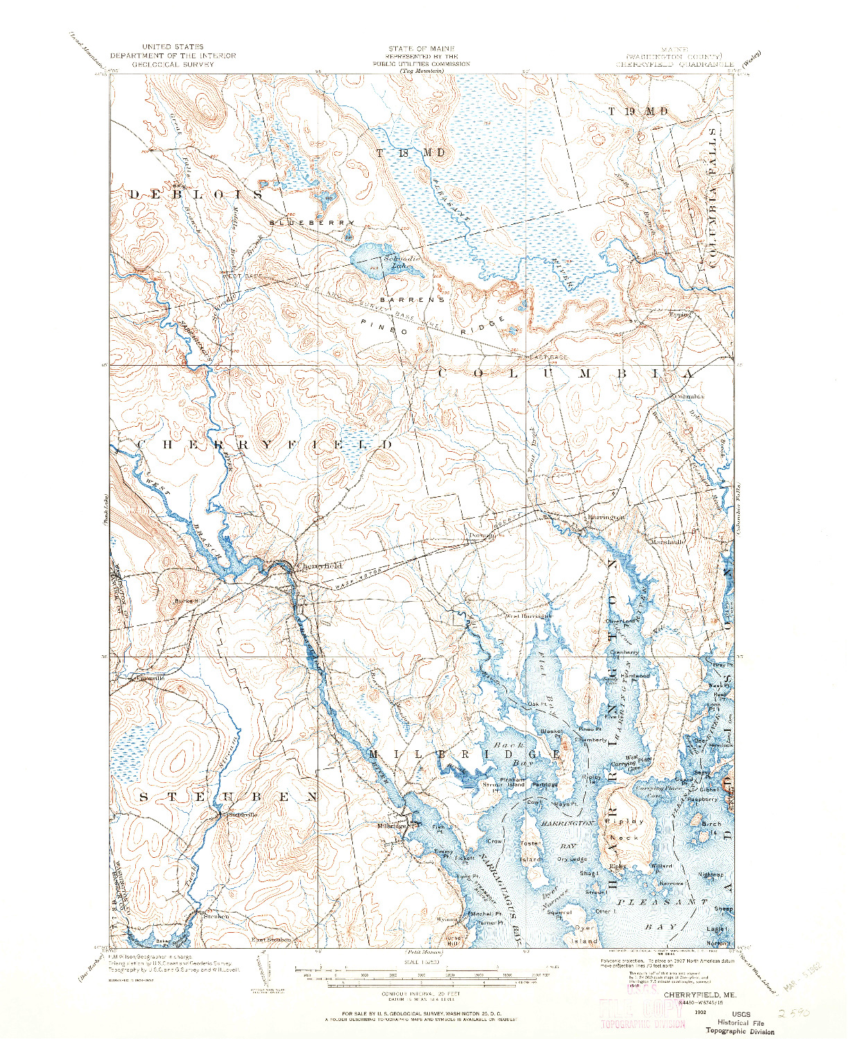 USGS 1:62500-SCALE QUADRANGLE FOR CHERRYFIELD, ME 1902