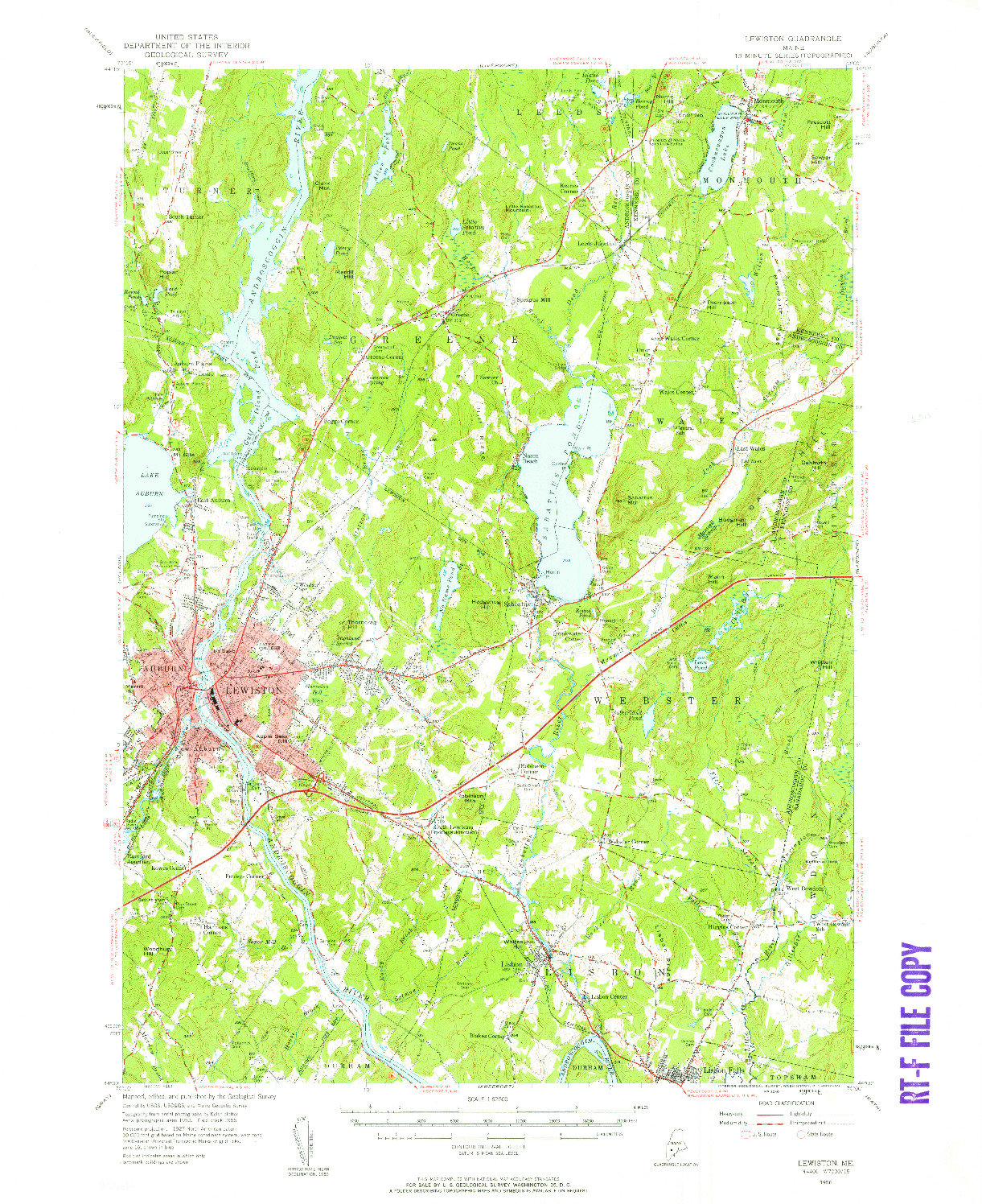 USGS 1:62500-SCALE QUADRANGLE FOR LEWISTON, ME 1956