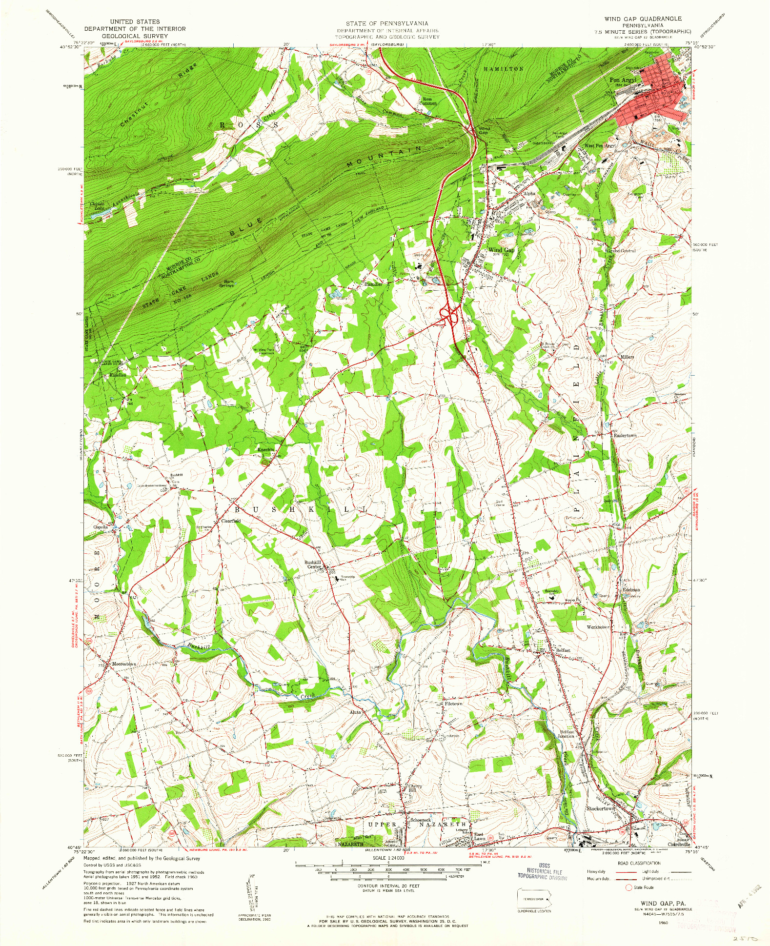 USGS 1:24000-SCALE QUADRANGLE FOR WIND GAP, PA 1960