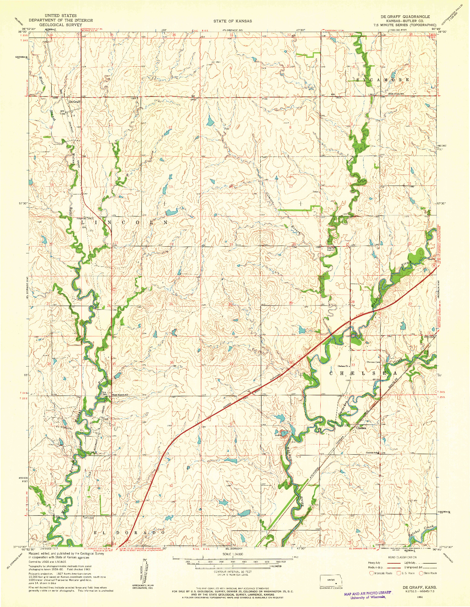 USGS 1:24000-SCALE QUADRANGLE FOR DE GRAFF, KS 1961