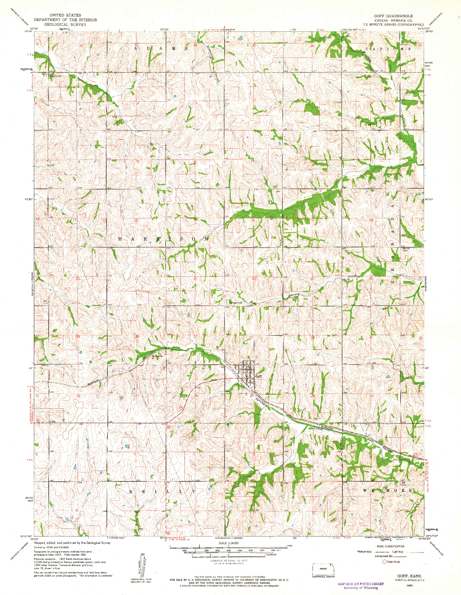 USGS 1:24000-SCALE QUADRANGLE FOR GOFF, KS 1961