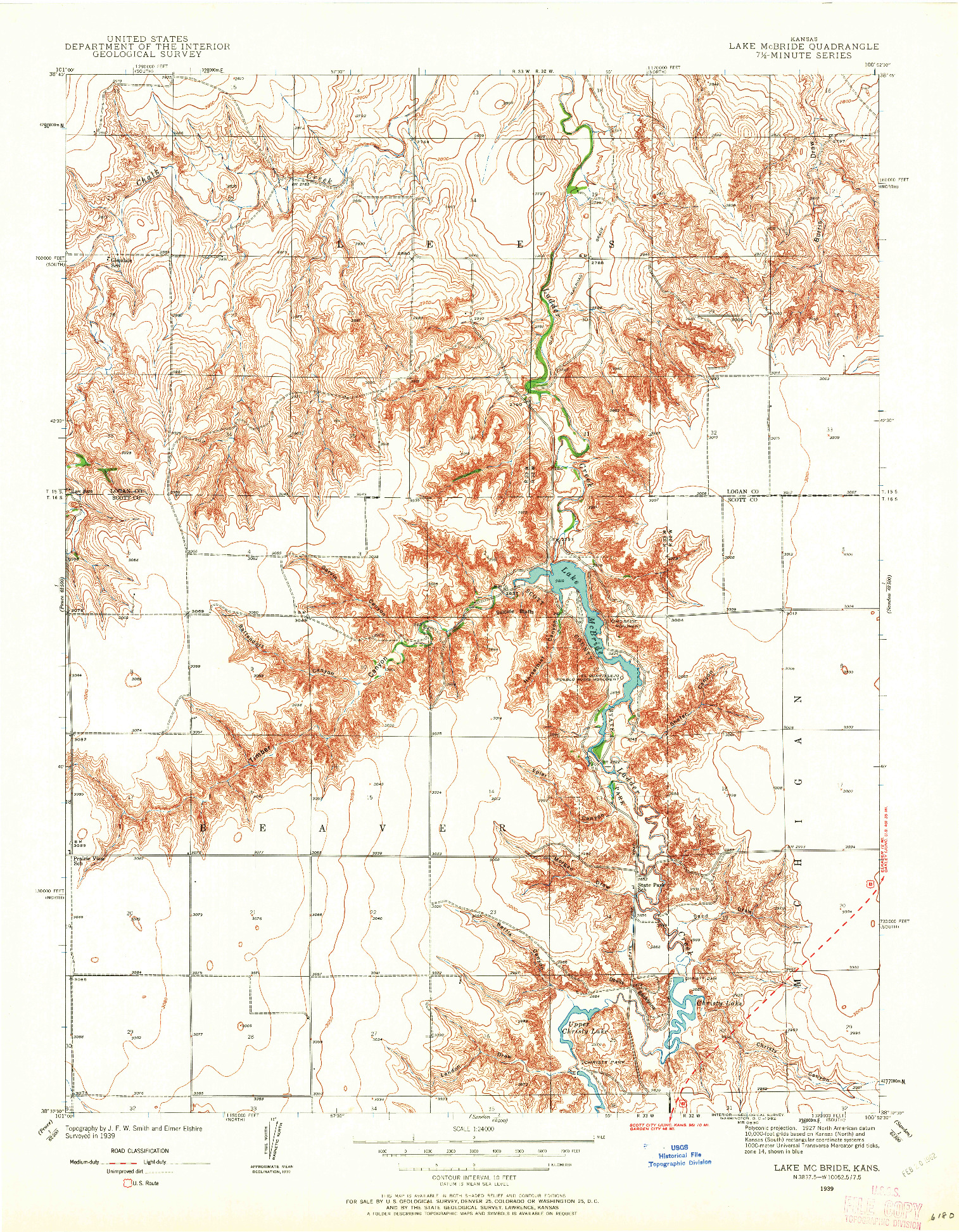 USGS 1:24000-SCALE QUADRANGLE FOR LAKE MC BRIDE, KS 1939