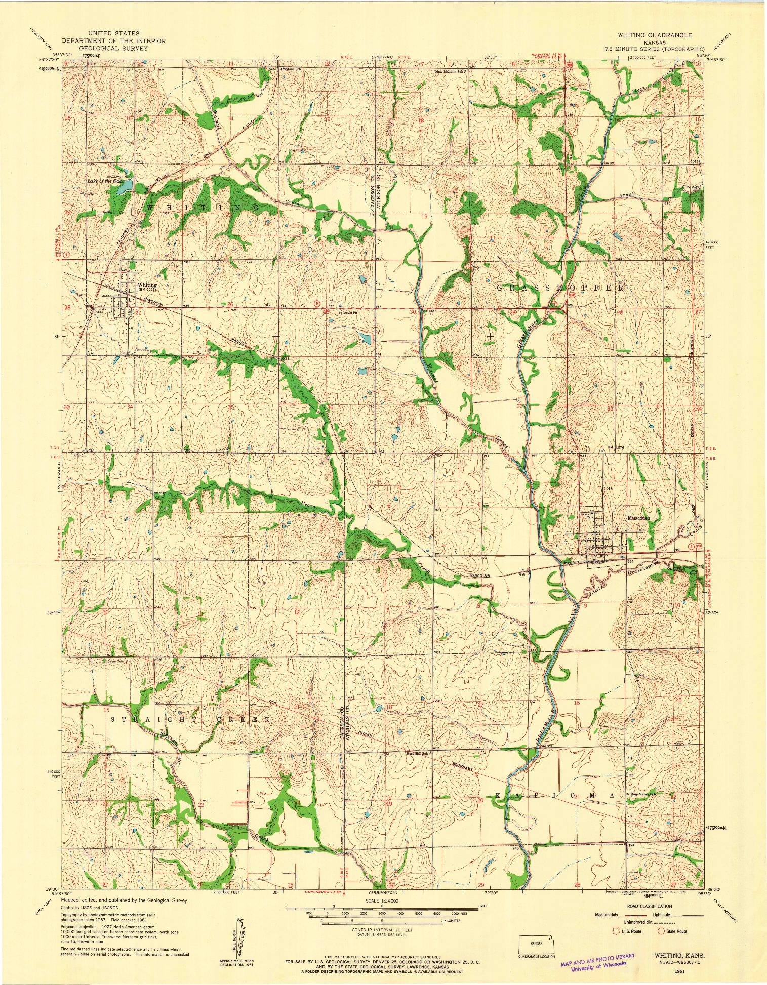 USGS 1:24000-SCALE QUADRANGLE FOR WHITING, KS 1961