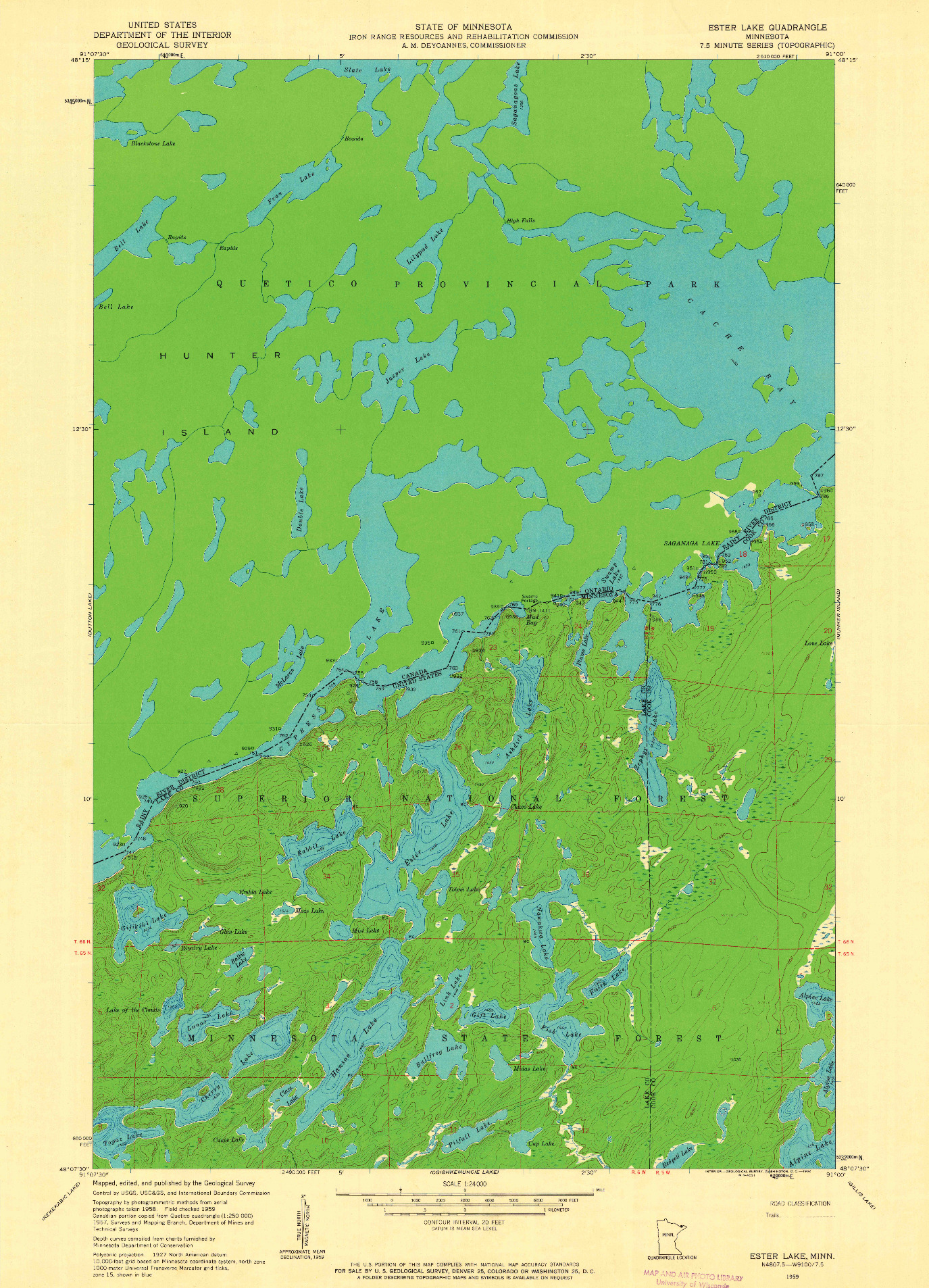 USGS 1:24000-SCALE QUADRANGLE FOR ESTER LAKE, MN 1959