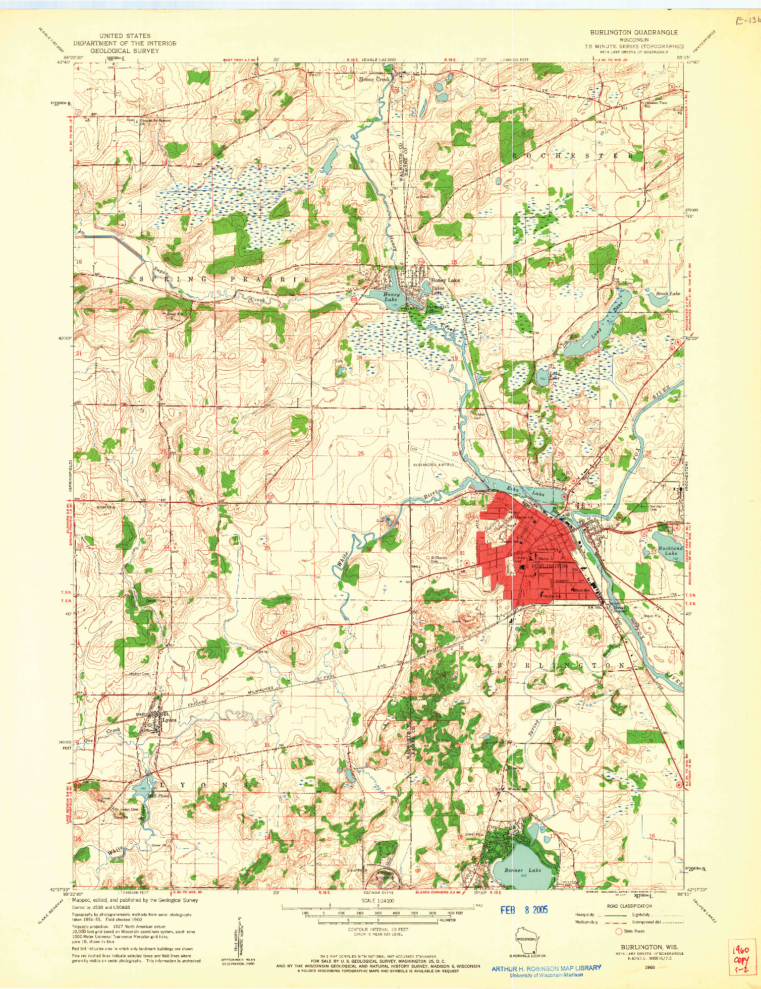 USGS 1:24000-SCALE QUADRANGLE FOR BURLINGTON, WI 1960
