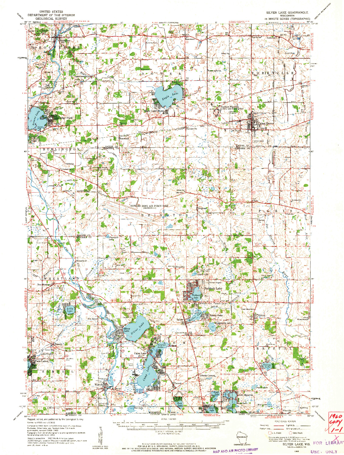 USGS 1:62500-SCALE QUADRANGLE FOR SILVER LAKE, WI 1960