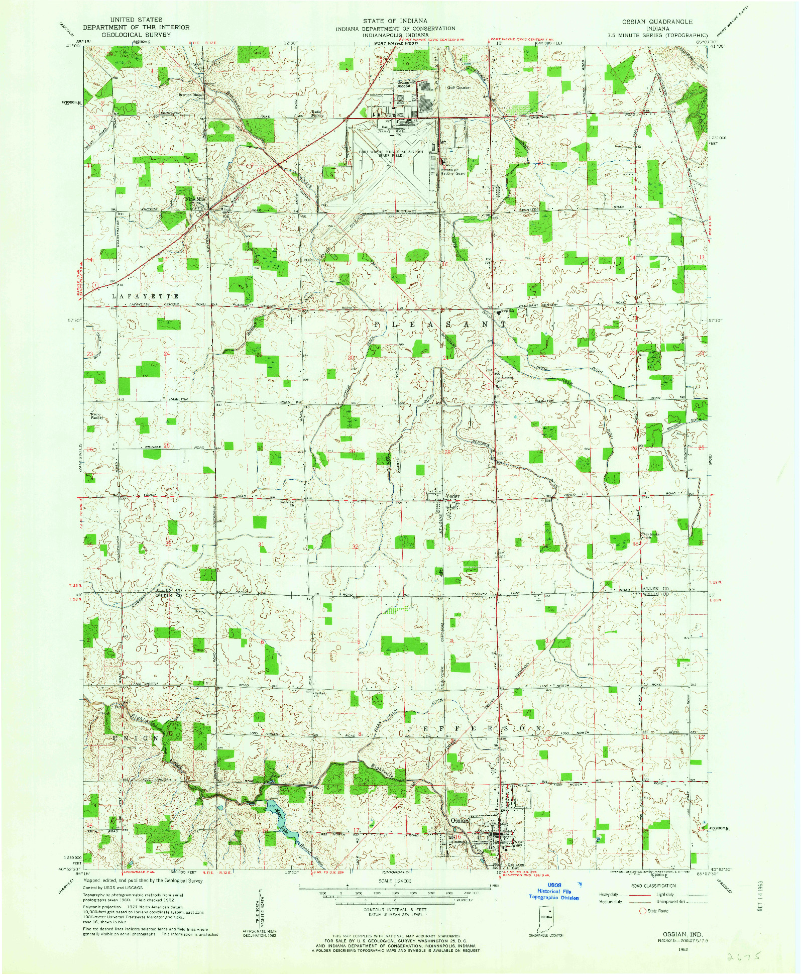 USGS 1:24000-SCALE QUADRANGLE FOR OSSIAN, IN 1962