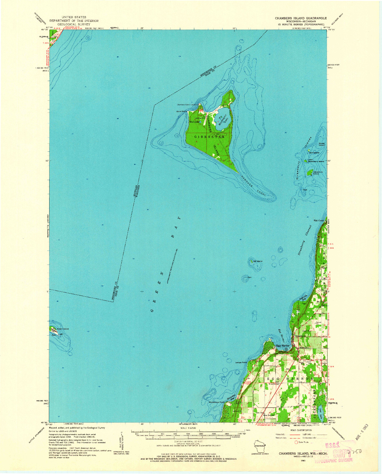 USGS 1:62500-SCALE QUADRANGLE FOR CHAMBERS ISLAND, WI 1961