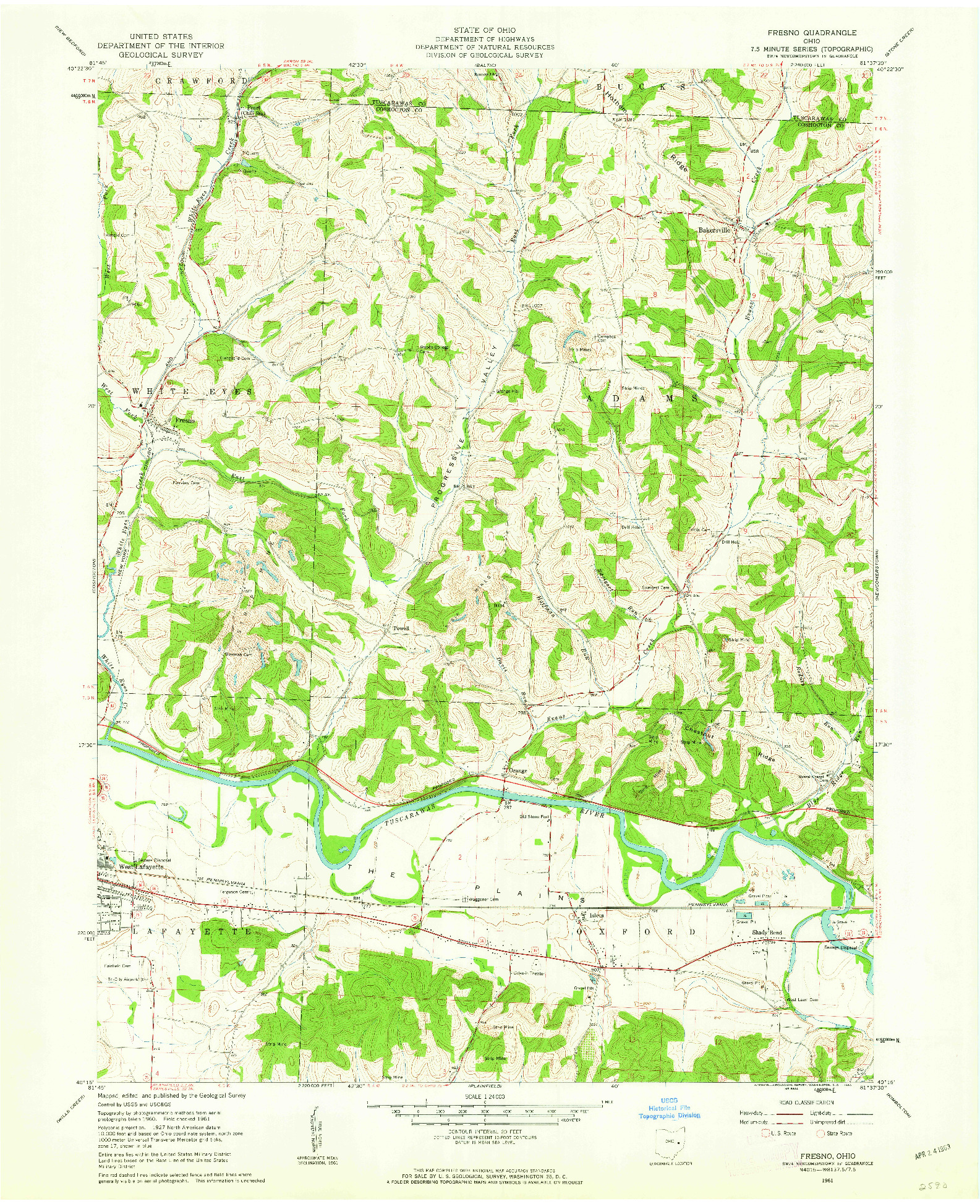 USGS 1:24000-SCALE QUADRANGLE FOR FRESNO, OH 1961