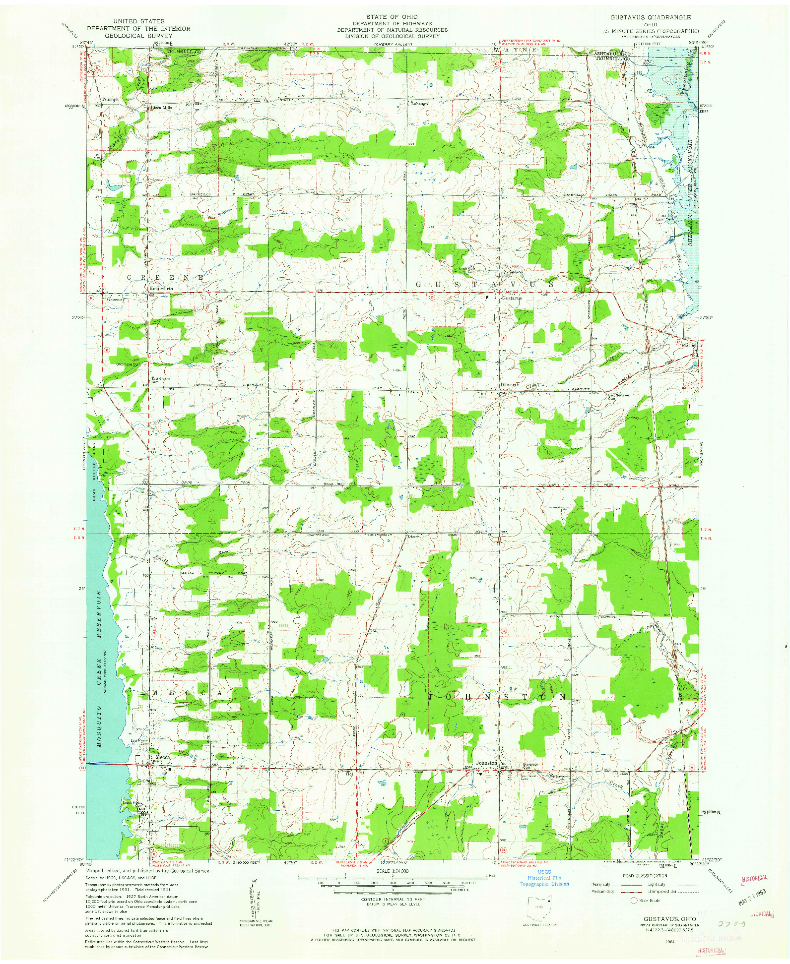 USGS 1:24000-SCALE QUADRANGLE FOR GUSTAVUS, OH 1961