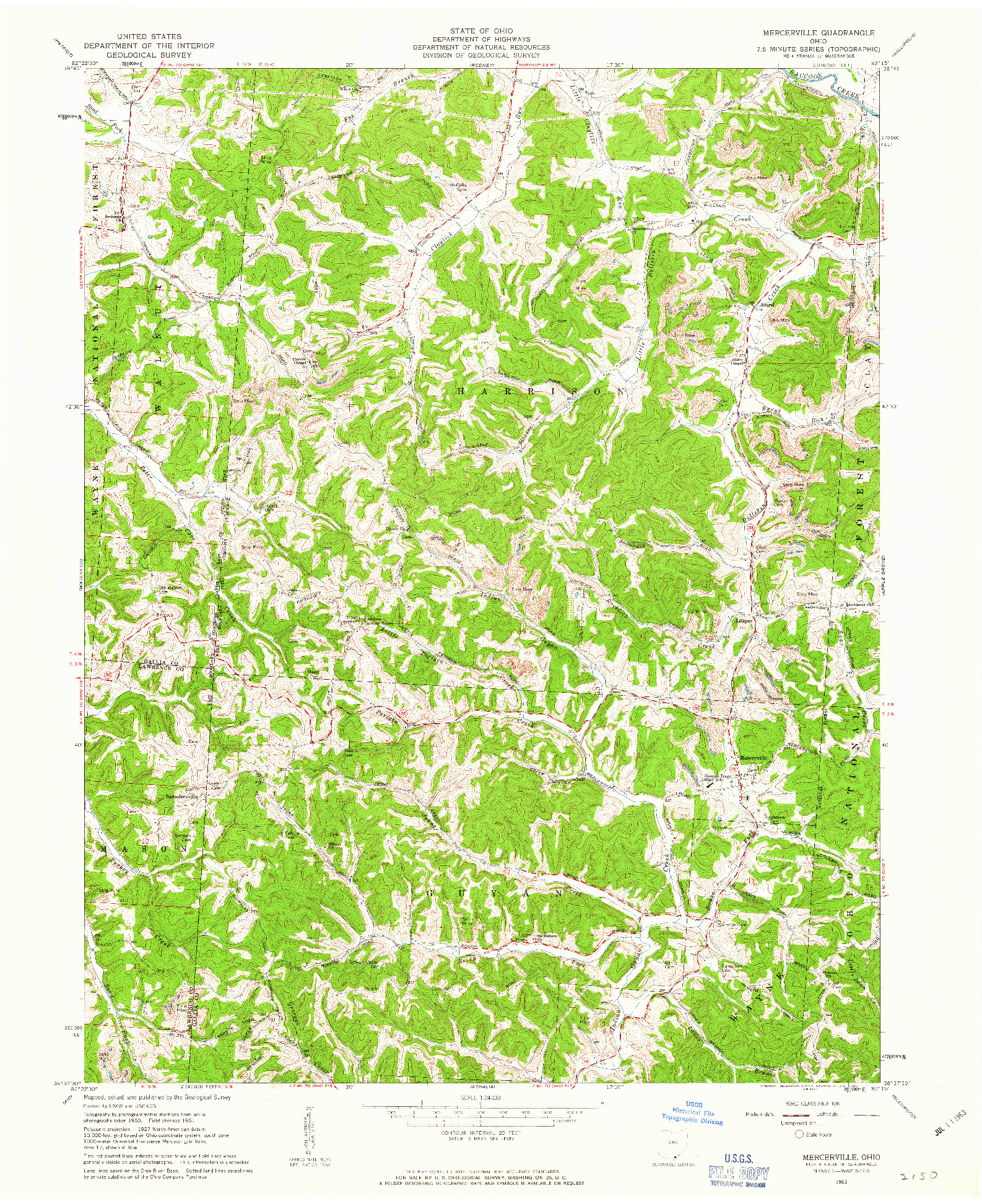 USGS 1:24000-SCALE QUADRANGLE FOR MERCERVILLE, OH 1961