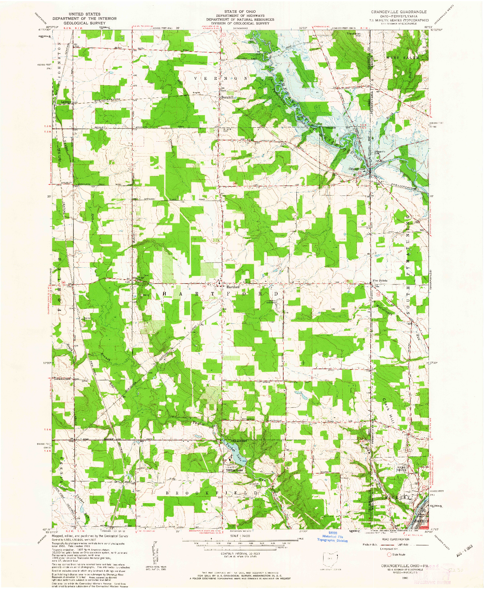 USGS 1:24000-SCALE QUADRANGLE FOR ORANGEVILLE, OH 1961