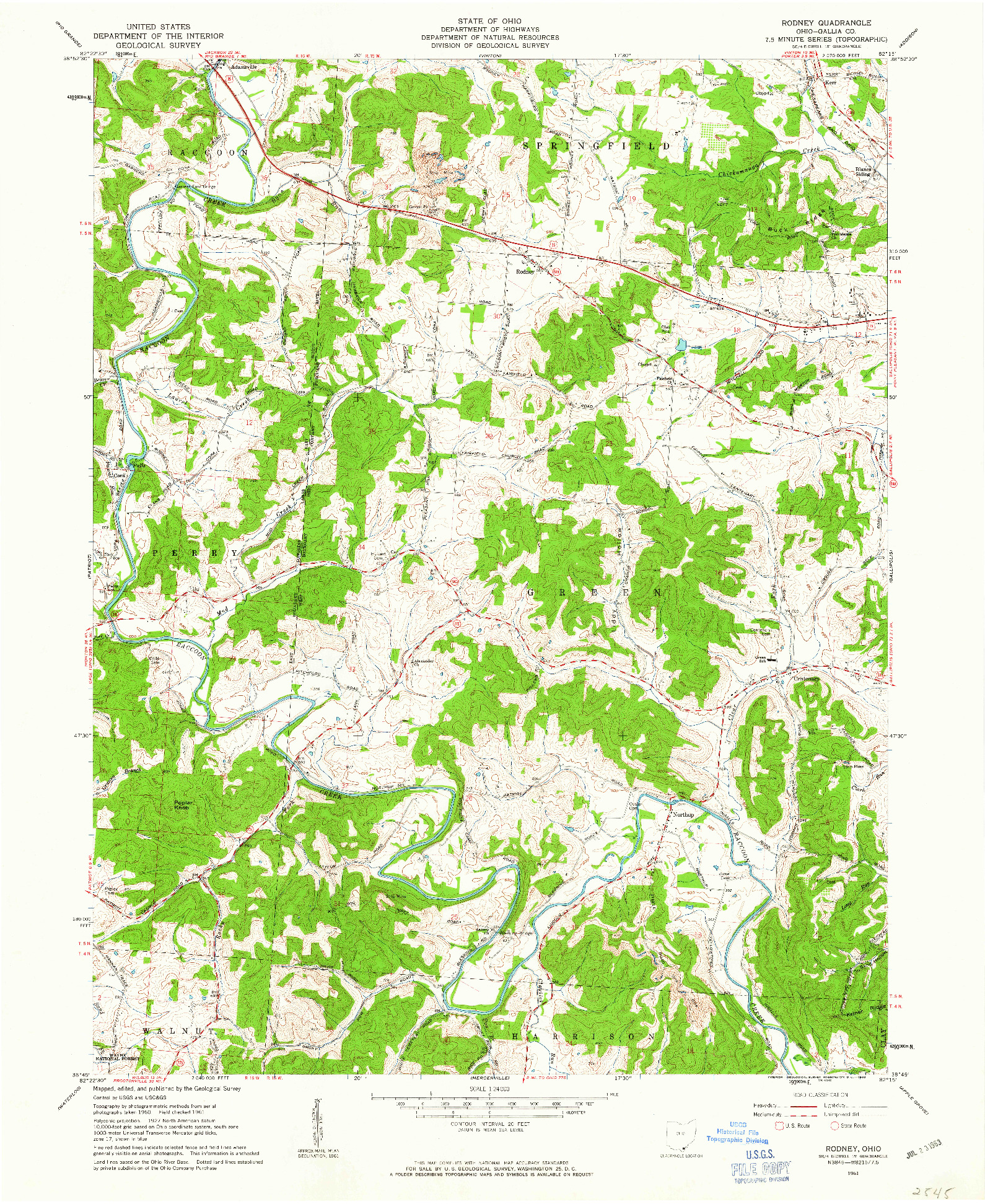USGS 1:24000-SCALE QUADRANGLE FOR RODNEY, OH 1961