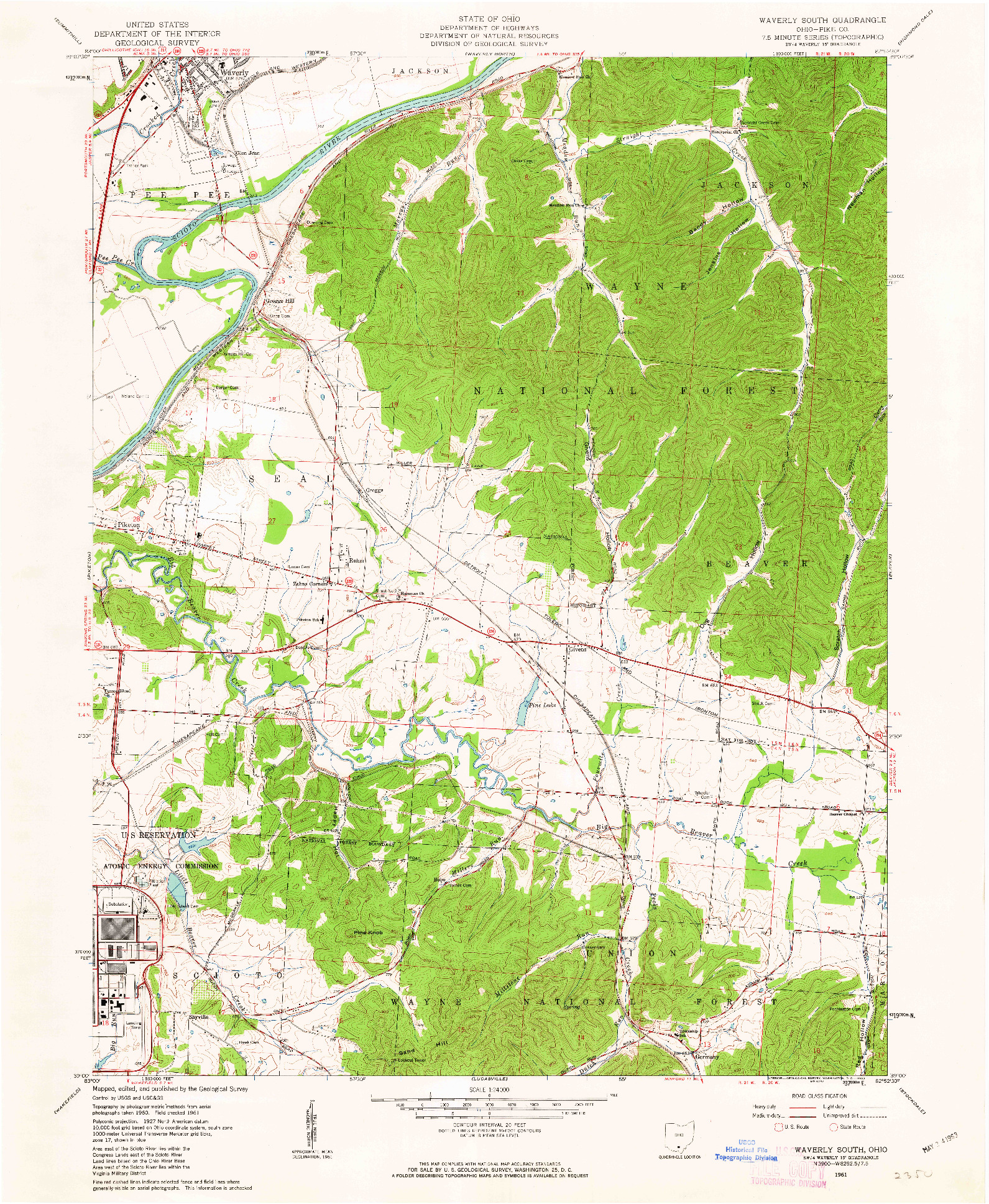 USGS 1:24000-SCALE QUADRANGLE FOR WAVERLY SOUTH, OH 1961