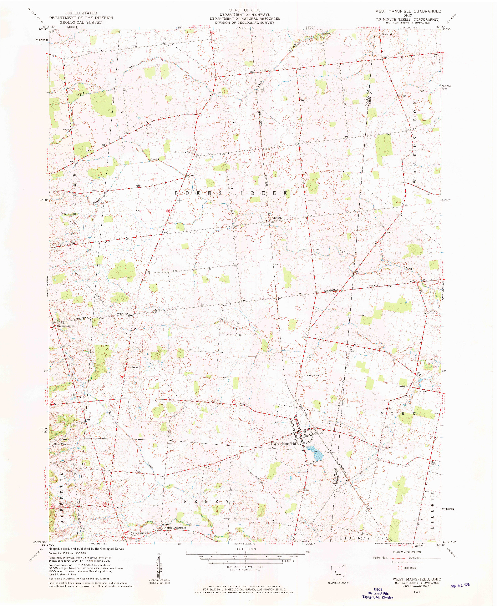 USGS 1:24000-SCALE QUADRANGLE FOR WEST MANSFIELD, OH 1961