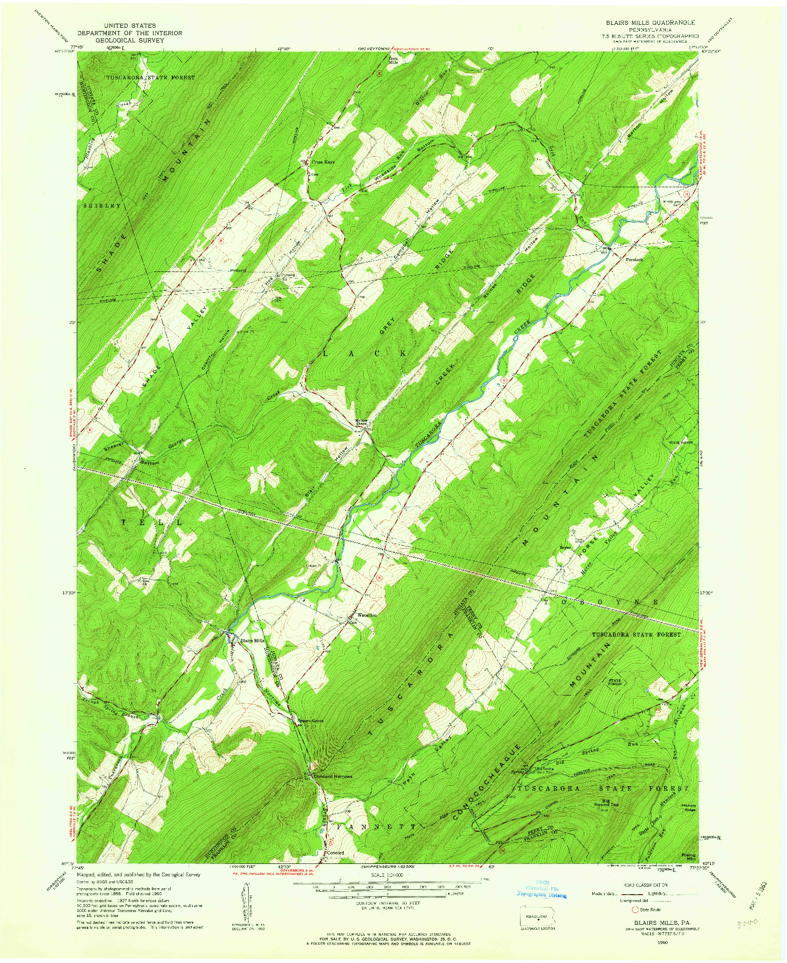 USGS 1:24000-SCALE QUADRANGLE FOR BLAIRS MILLS, PA 1960