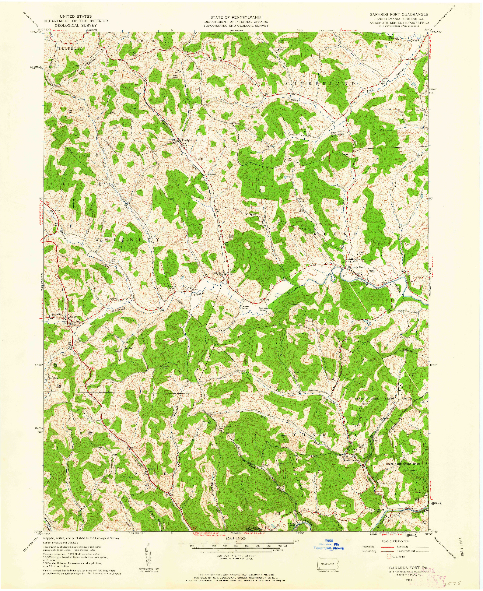 USGS 1:24000-SCALE QUADRANGLE FOR GARARDS FORT, PA 1961
