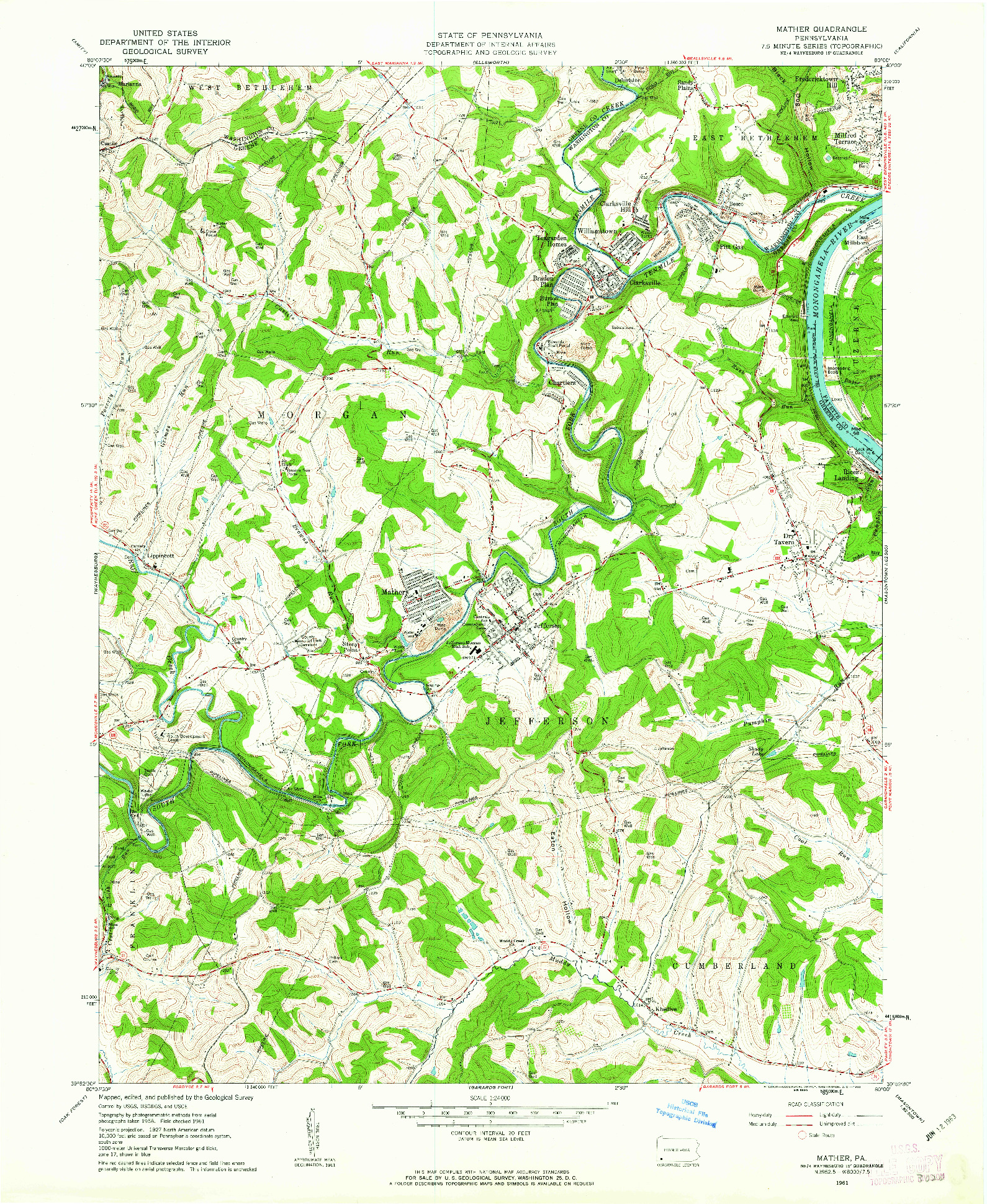 USGS 1:24000-SCALE QUADRANGLE FOR MATHER, PA 1961