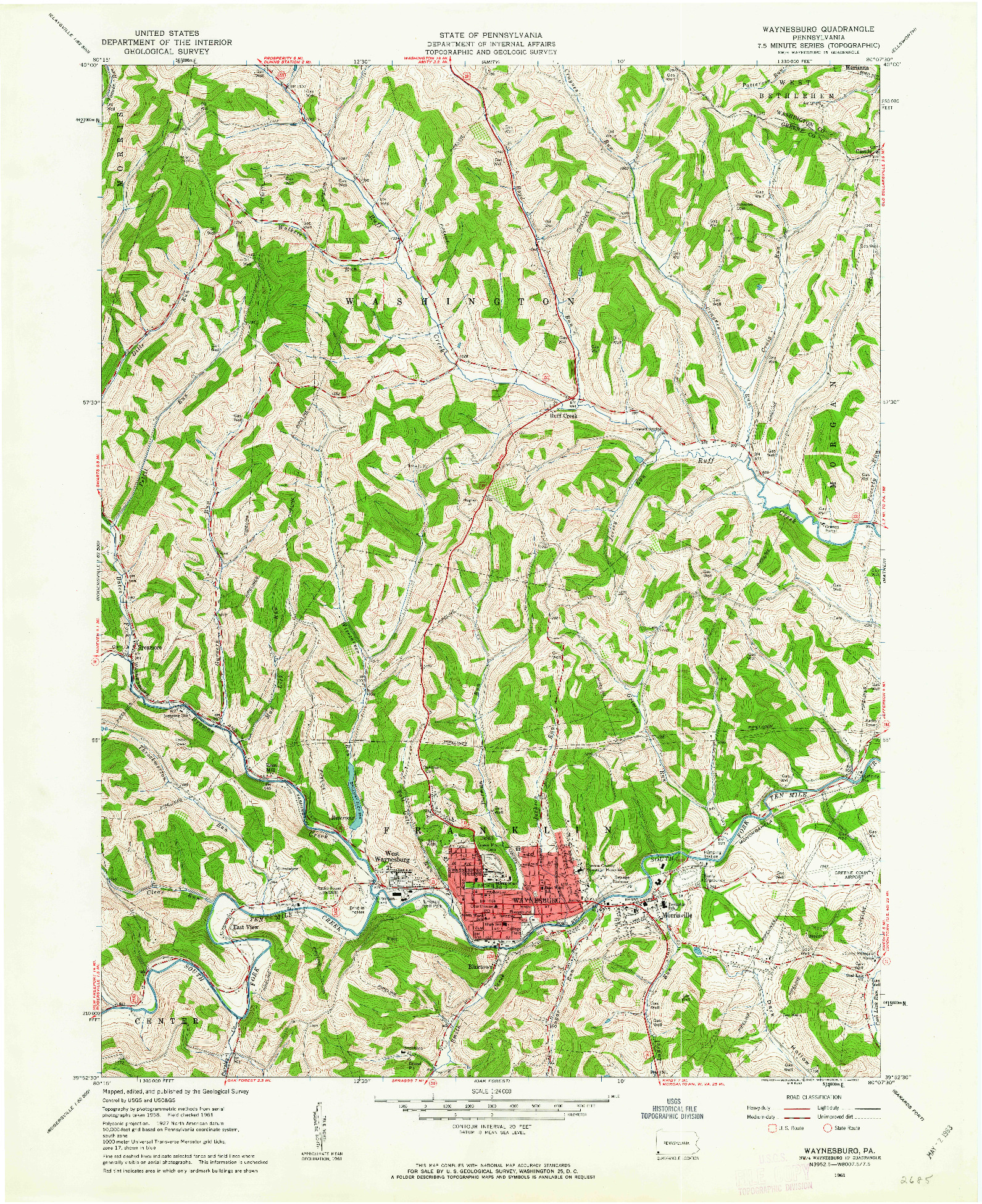 USGS 1:24000-SCALE QUADRANGLE FOR WAYNESBURG, PA 1961