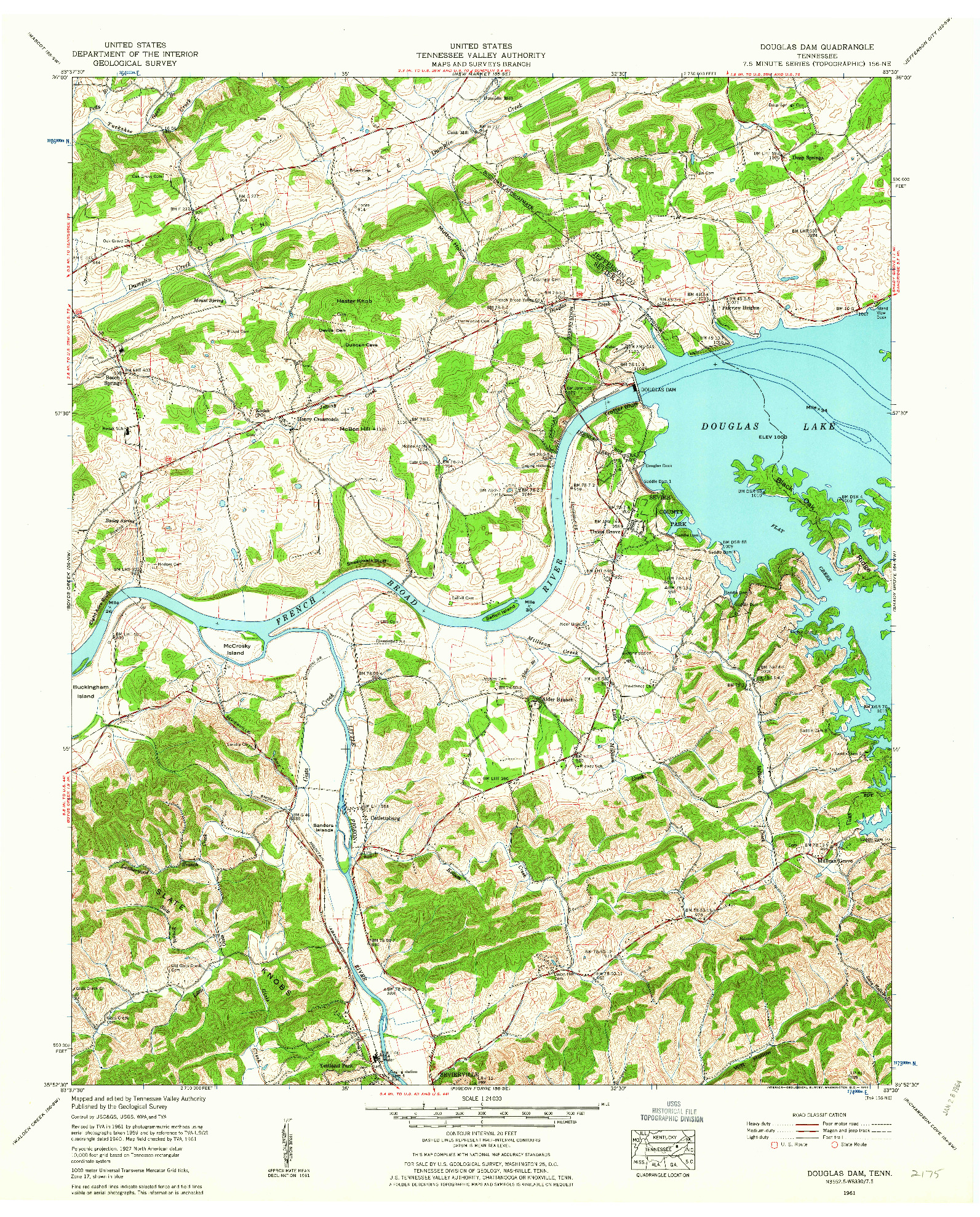 USGS 1:24000-SCALE QUADRANGLE FOR DOUGLAS DAM, TN 1961