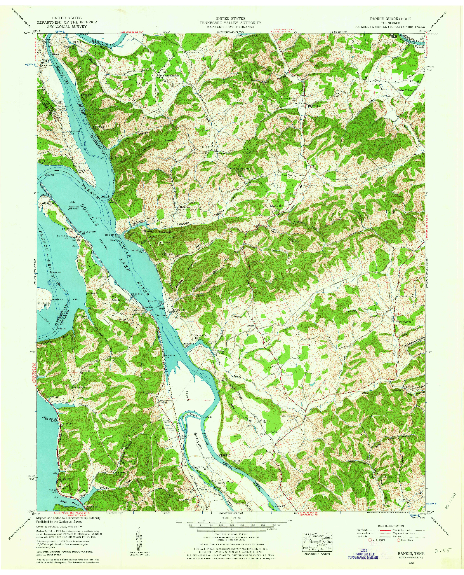 USGS 1:24000-SCALE QUADRANGLE FOR RANKIN, TN 1961
