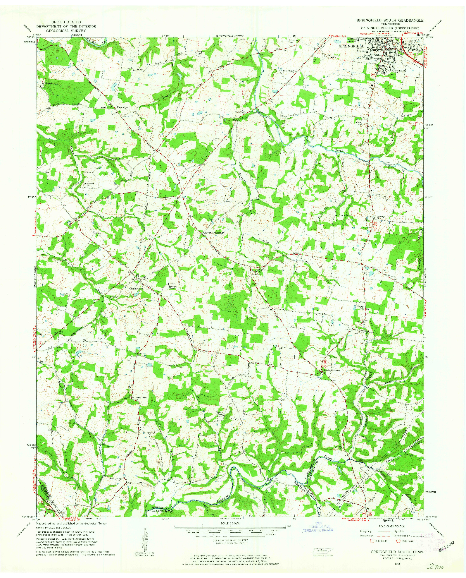 USGS 1:24000-SCALE QUADRANGLE FOR SPRINGFIELD SOUTH, TN 1961