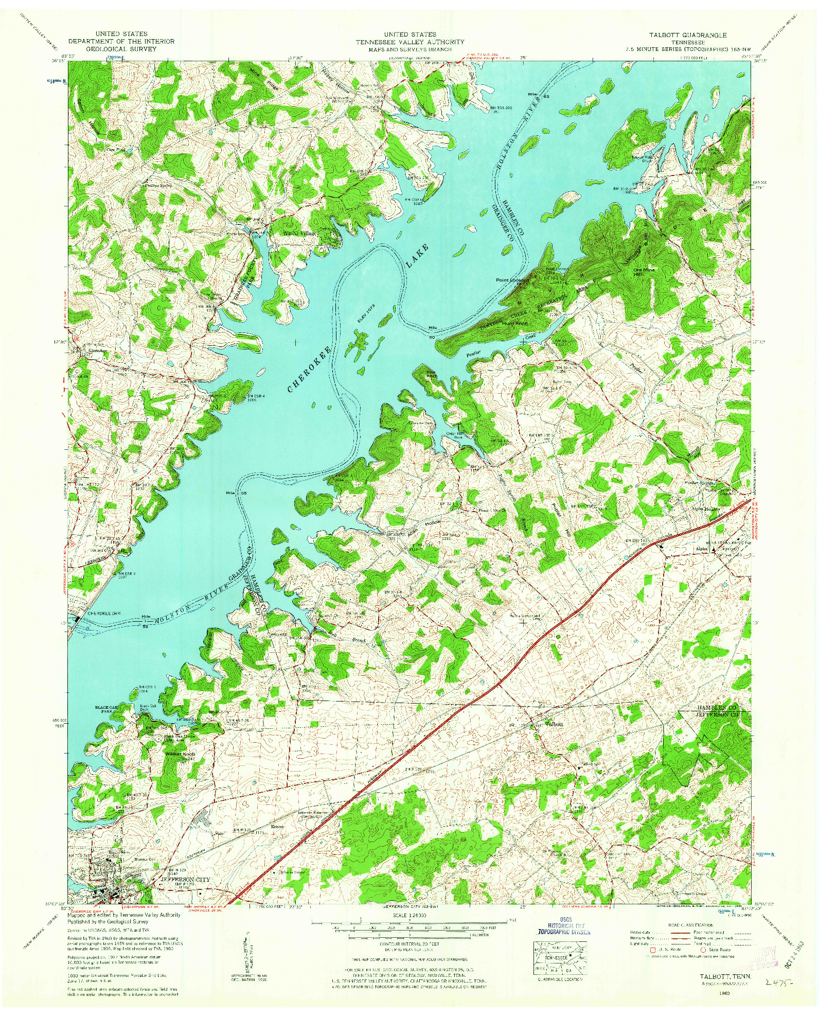 USGS 1:24000-SCALE QUADRANGLE FOR TALBOTT, TN 1960