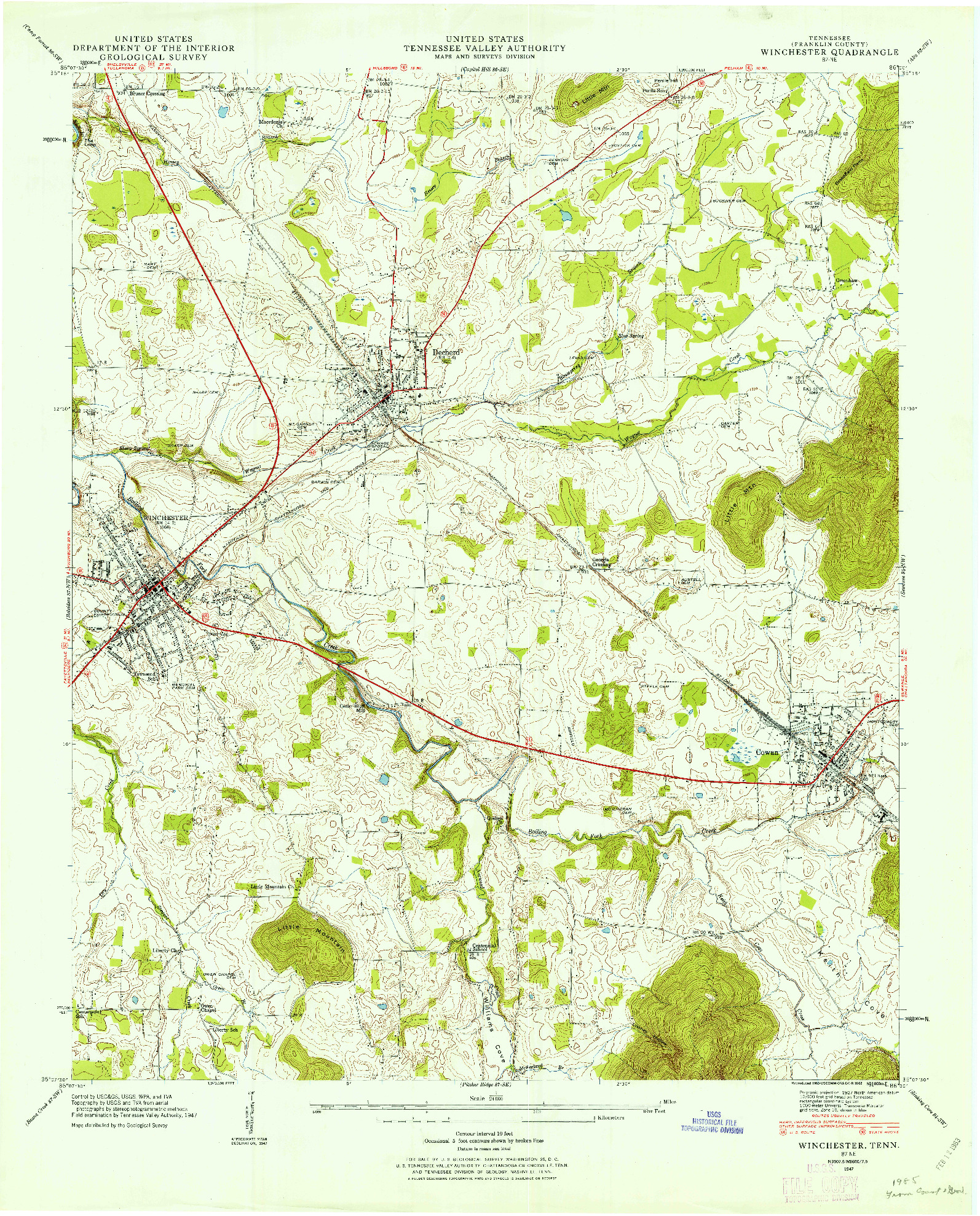 USGS 1:24000-SCALE QUADRANGLE FOR WINCHESTER, TN 1947