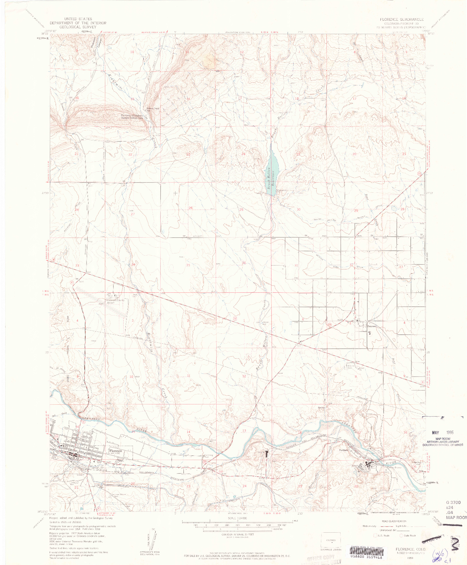 USGS 1:24000-SCALE QUADRANGLE FOR FLORENCE, CO 1959