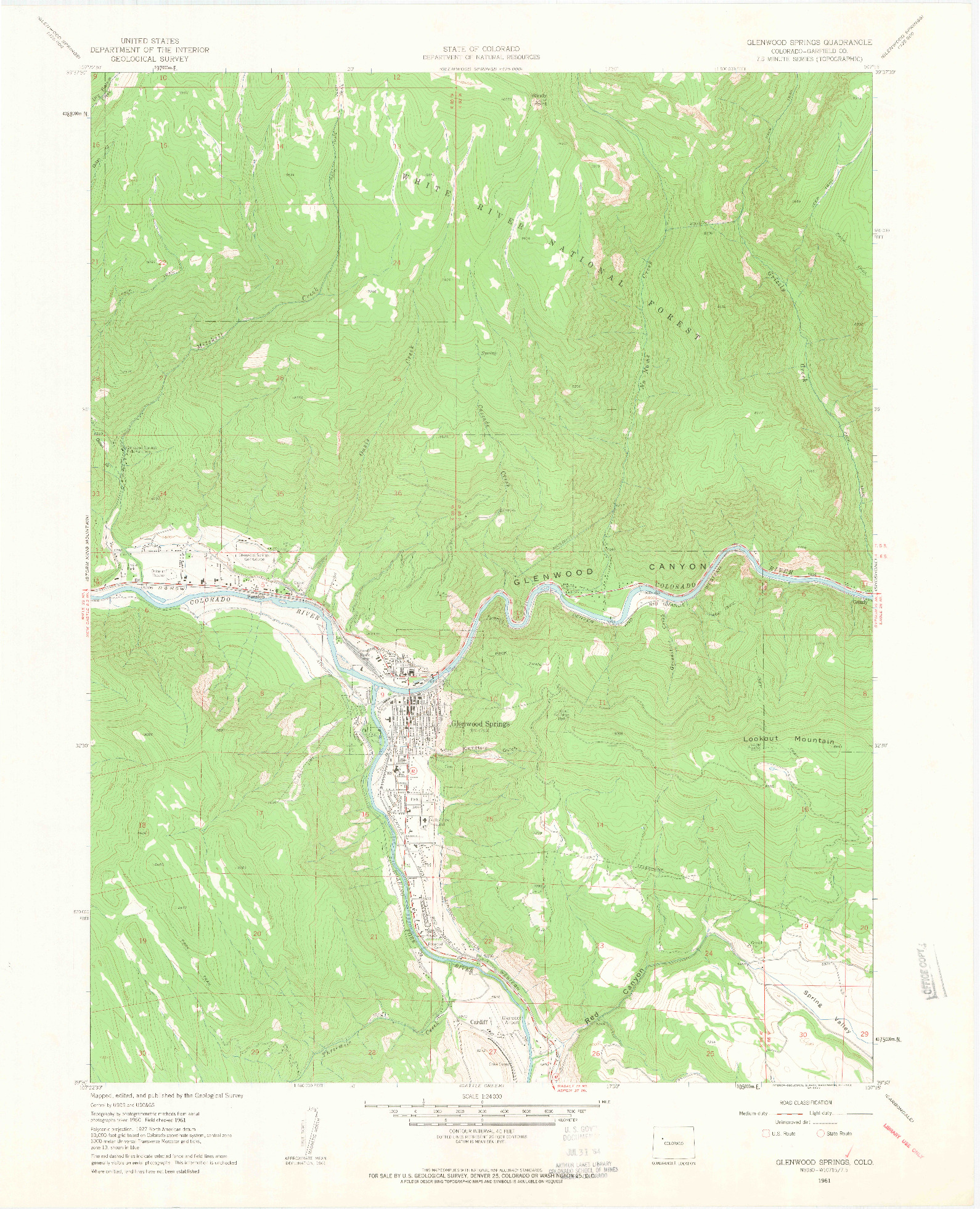 USGS 1:24000-SCALE QUADRANGLE FOR GLENWOOD SPRINGS, CO 1961