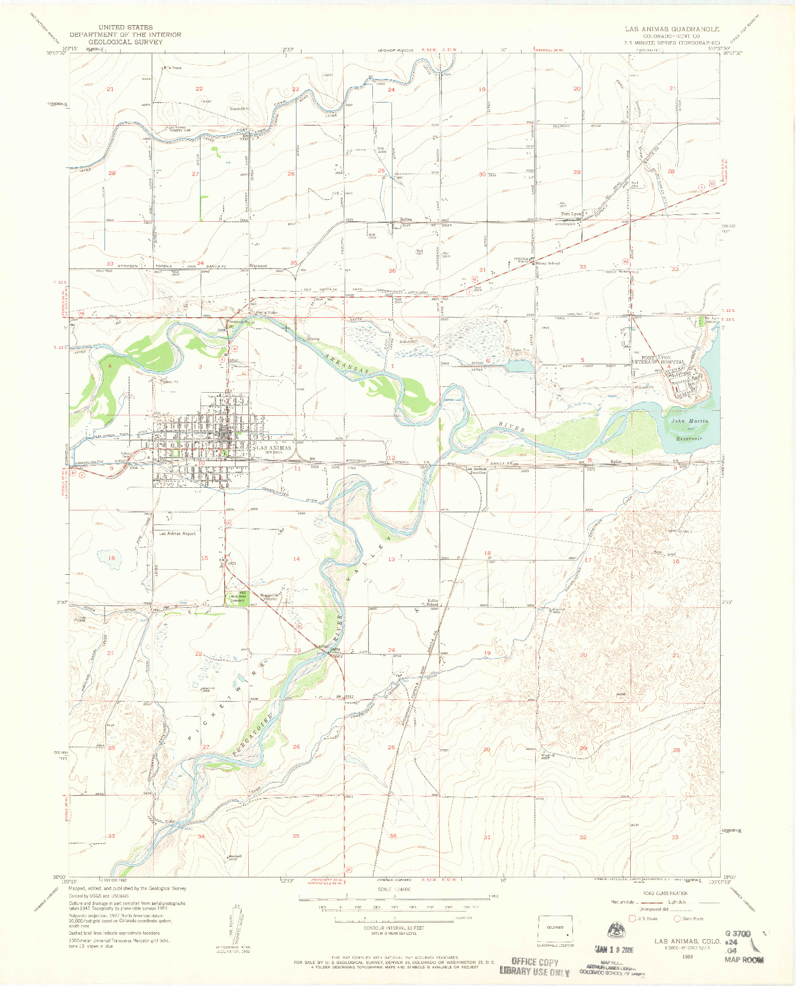 USGS 1:24000-SCALE QUADRANGLE FOR LAS ANIMAS, CO 1953