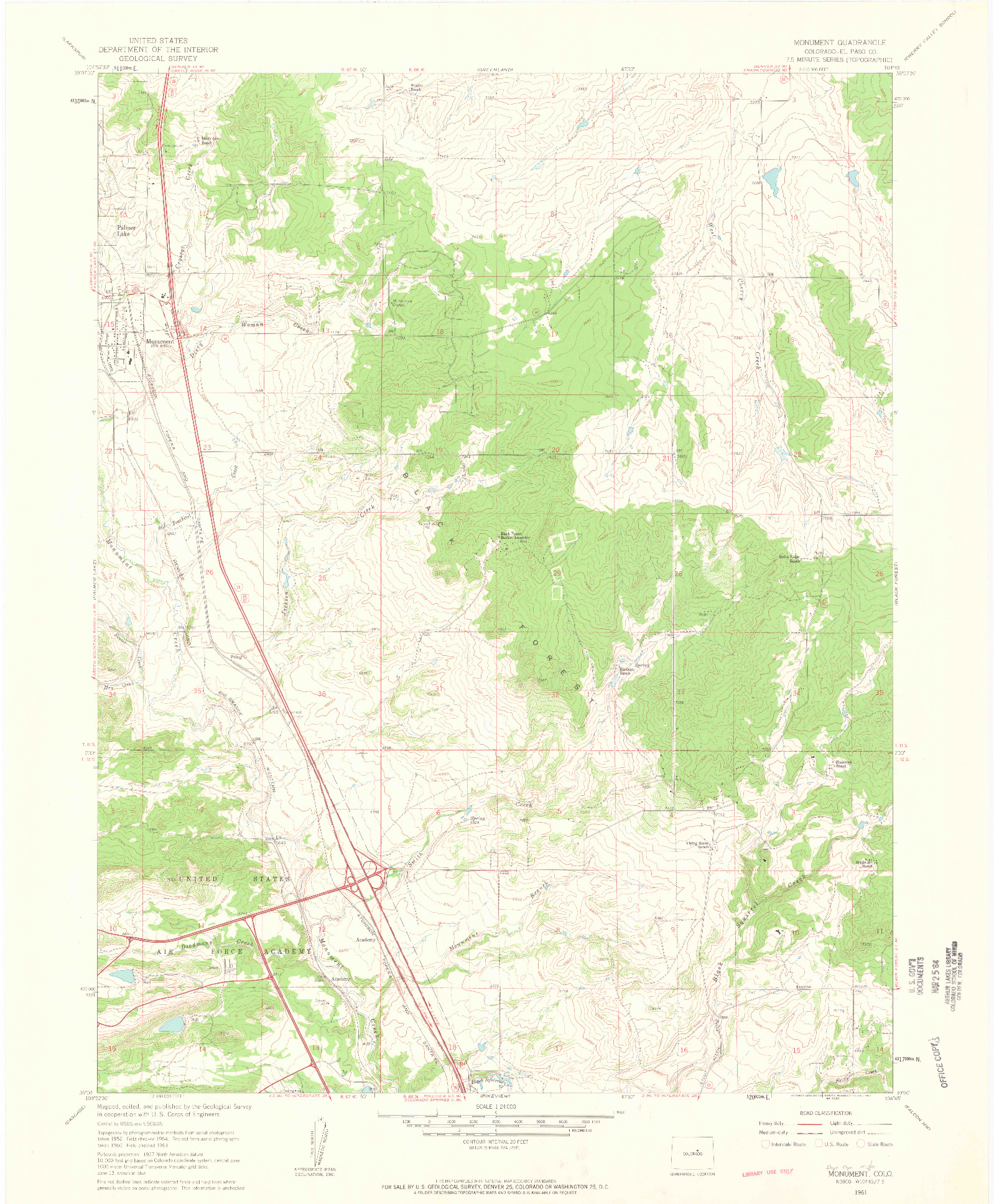 USGS 1:24000-SCALE QUADRANGLE FOR MONUMENT, CO 1961